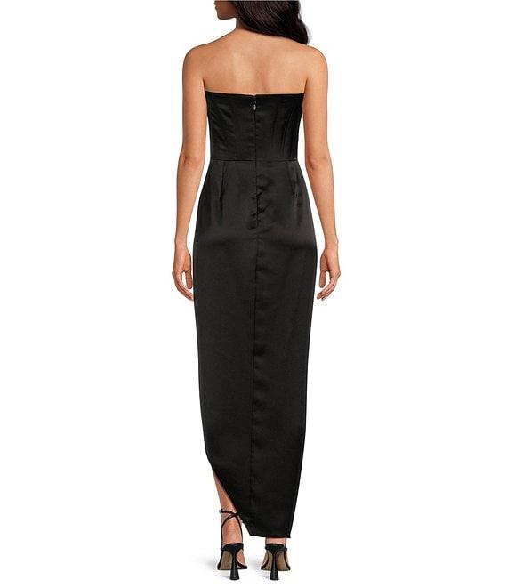 Gianni Bini Daphne Satin Ruched Straight Neck Sleeveless Asymmetrical Hem Sheath Dress Product Image