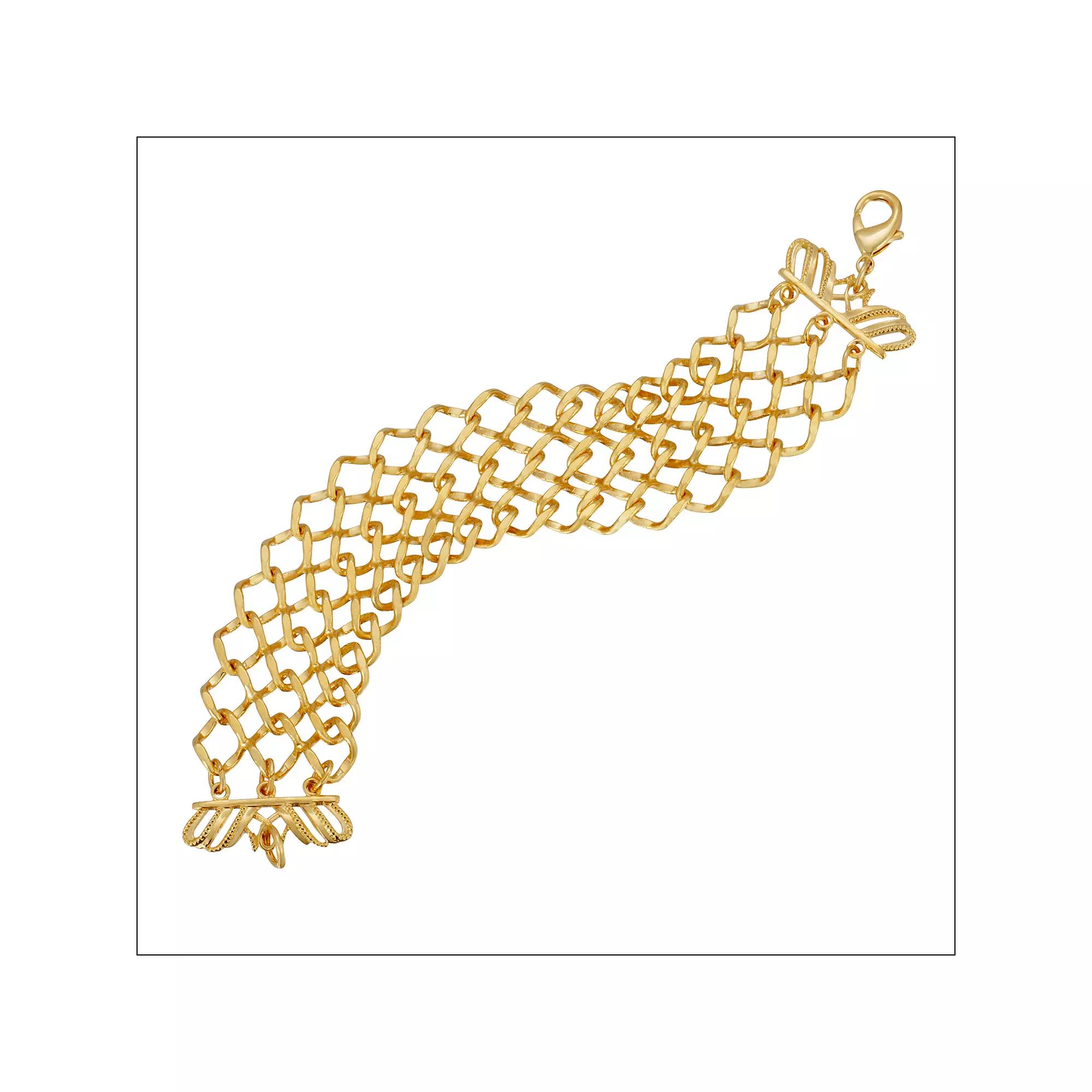 1928 Gold Tone Wide Link Mesh Bracelet, Womens Product Image