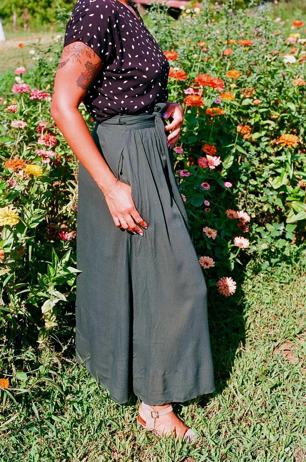 Maxi Wrap Skirt in Emerald Crepe Product Image