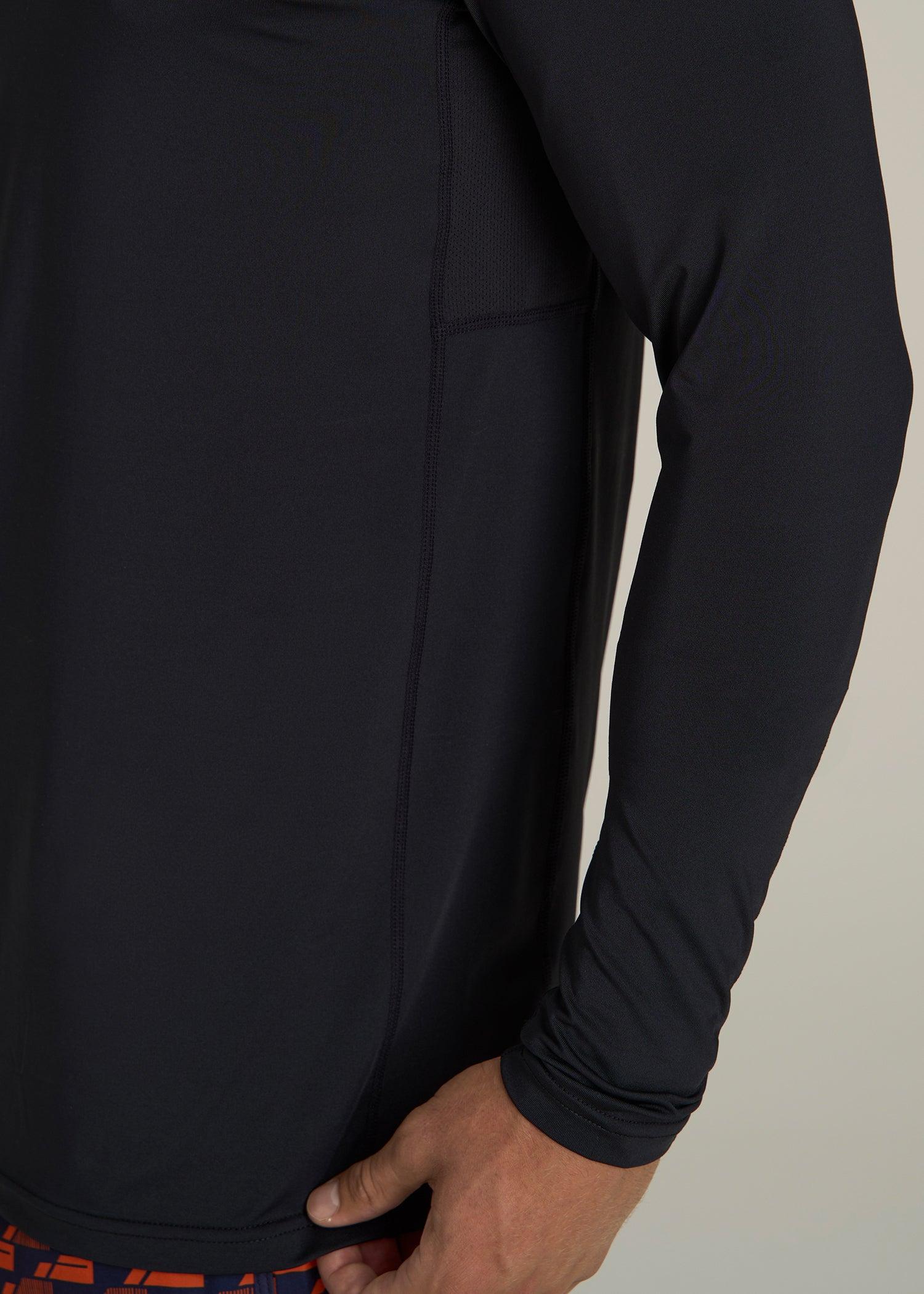 Long Sleeve UPF 50 Rash Guard for Tall Men in Black Male Product Image