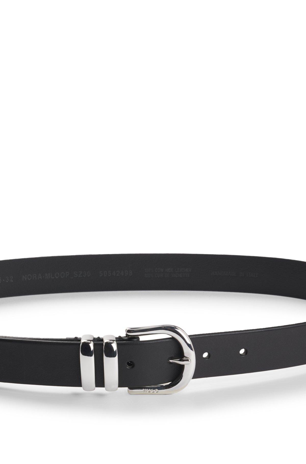 HUGO - Italian-leather belt with double keeper - Black Product Image