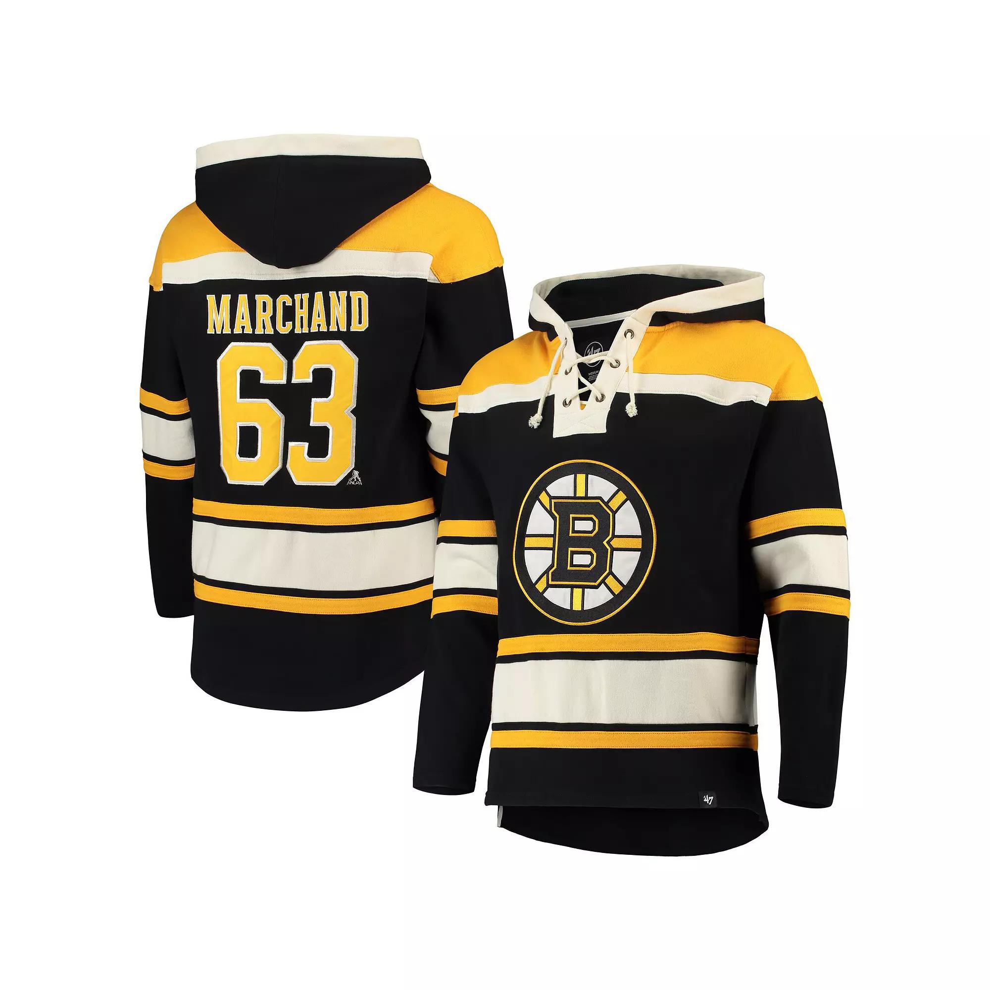 Men's '47 Brad Marchand Black Boston Bruins Player Lacer Pullover Hoodie, Size: XL Product Image