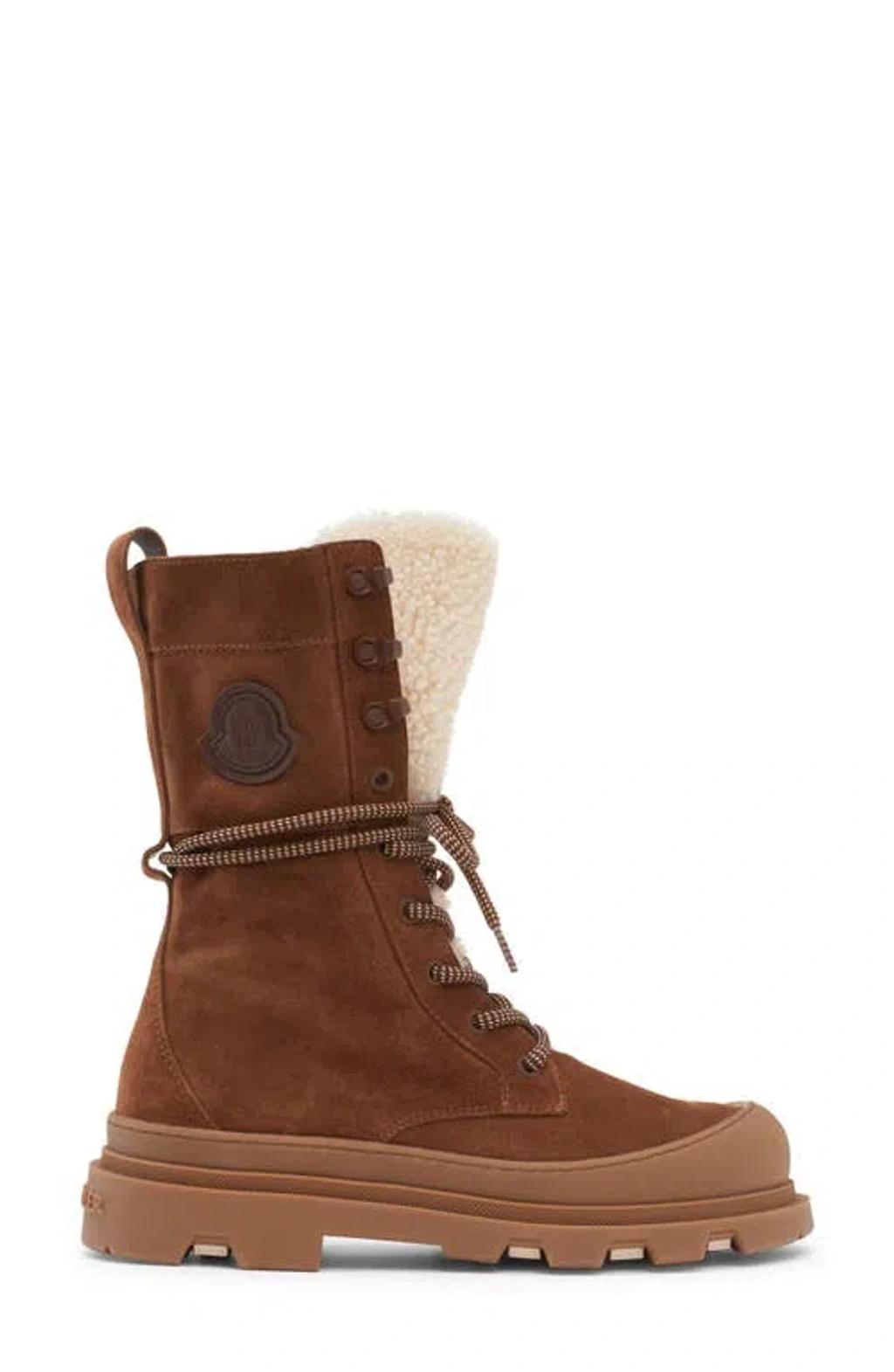 MONCLER Vera High Shearling-trimmed Suede Mid-calf Boots In Brown Product Image