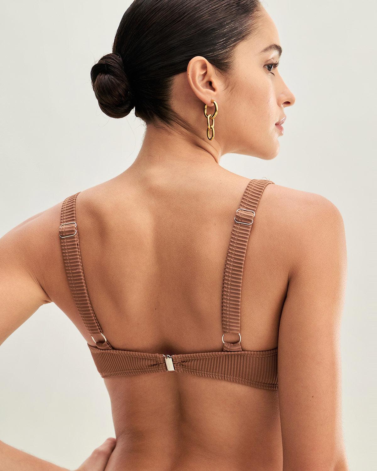 Brown Striped Triangle Bikini Set Product Image