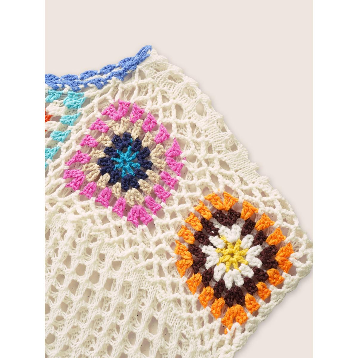 Plus Size Contrast Crochet Cut Out Slit Hem Swim Cover Up Women's Swimwear Ivory Beach Loose Crochet Curve Swim Cover Ups BloomChic 12/L Product Image