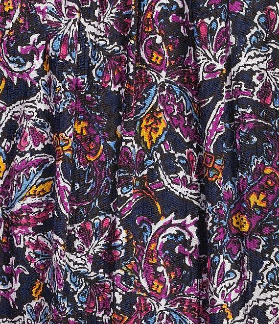 Intro Crinkle Gauze Embroidered Printed Square Neck Short Flutter Sleeve Top Product Image