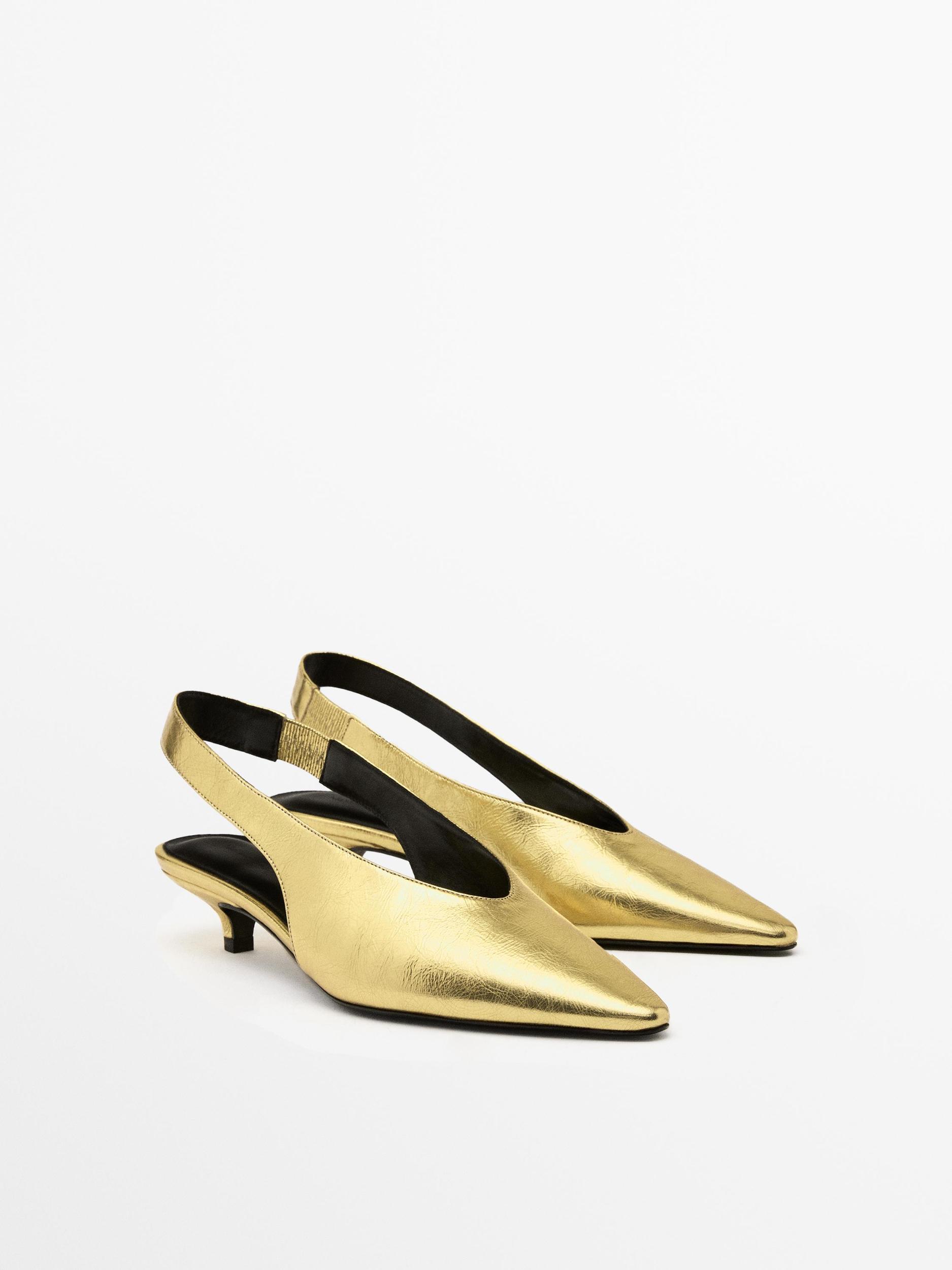 Gold high-heel slingback shoes Product Image
