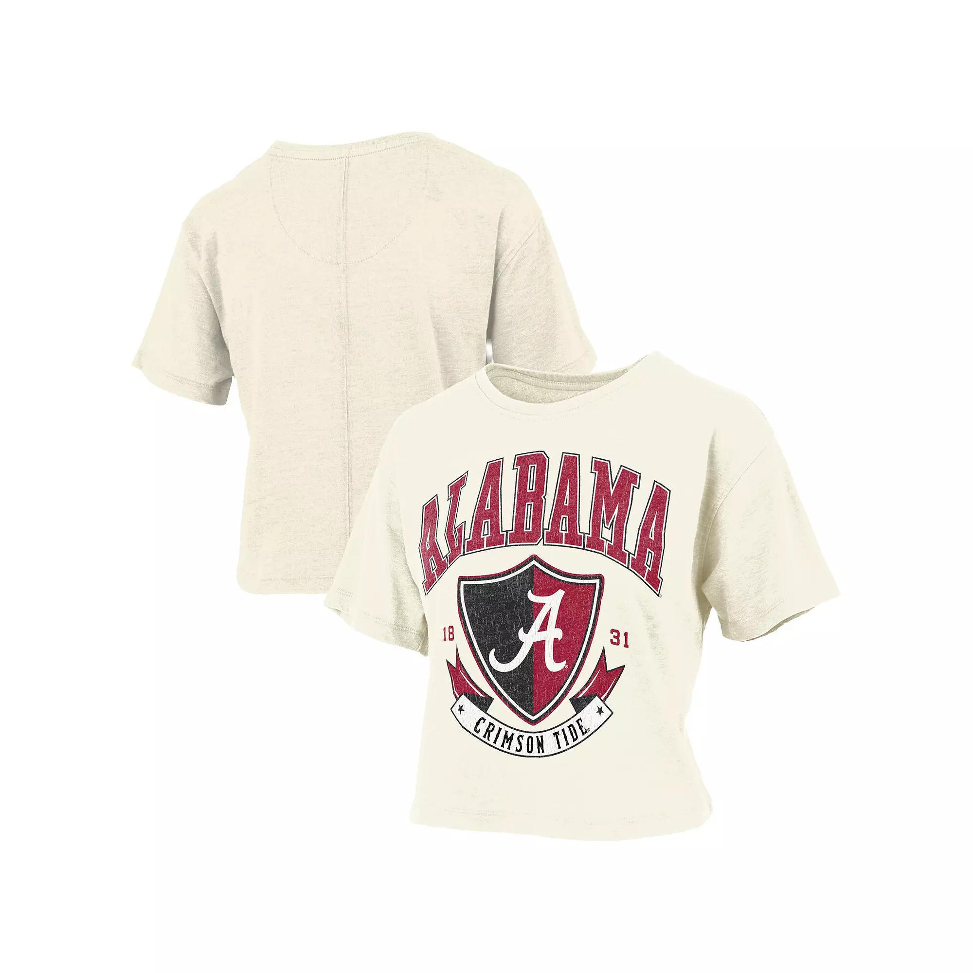 Women's Pressbox Cream Alabama Crimson Tide Buckler Vintage Cropped T-Shirt,  Product Image