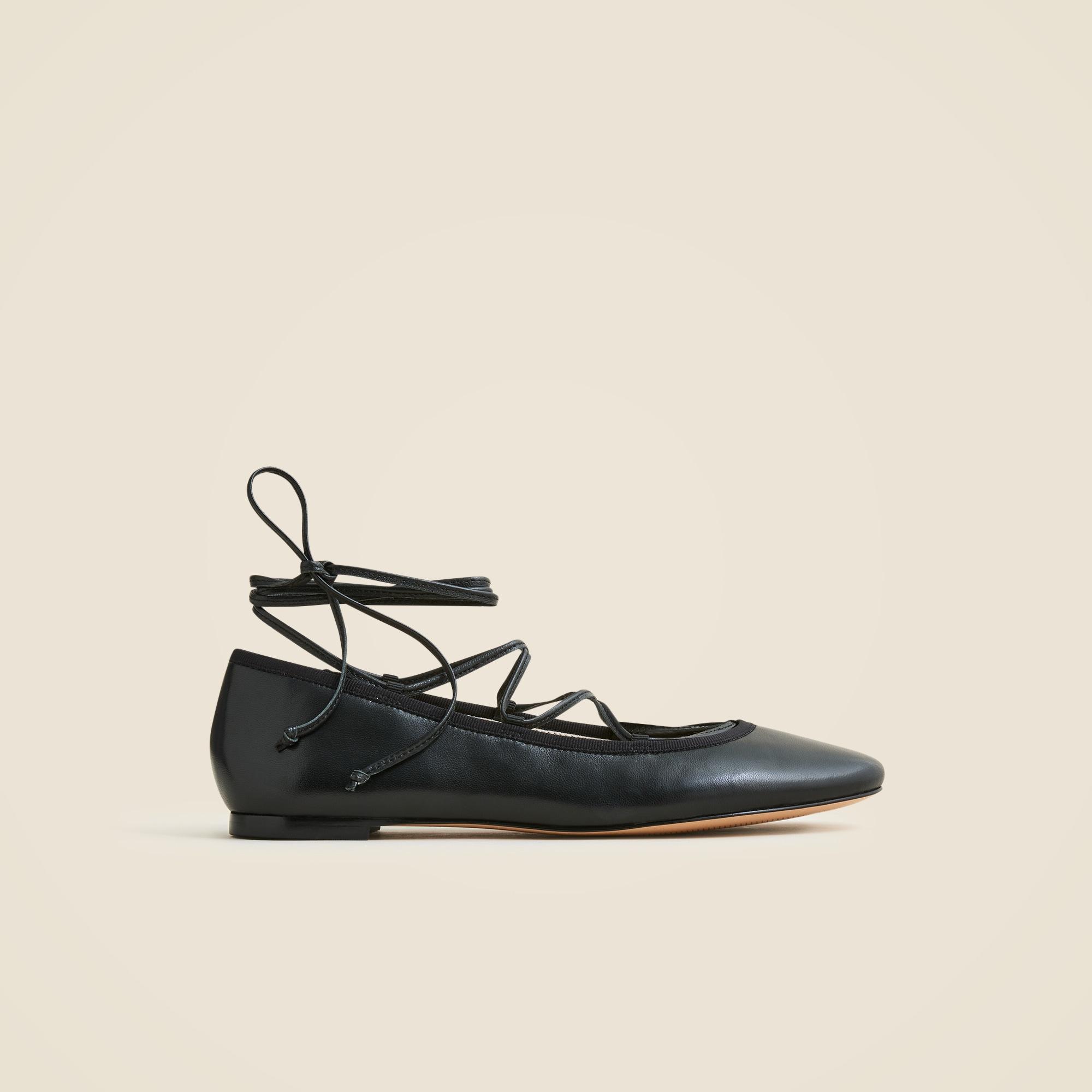 Andi lace-up ballet flats in leather Product Image