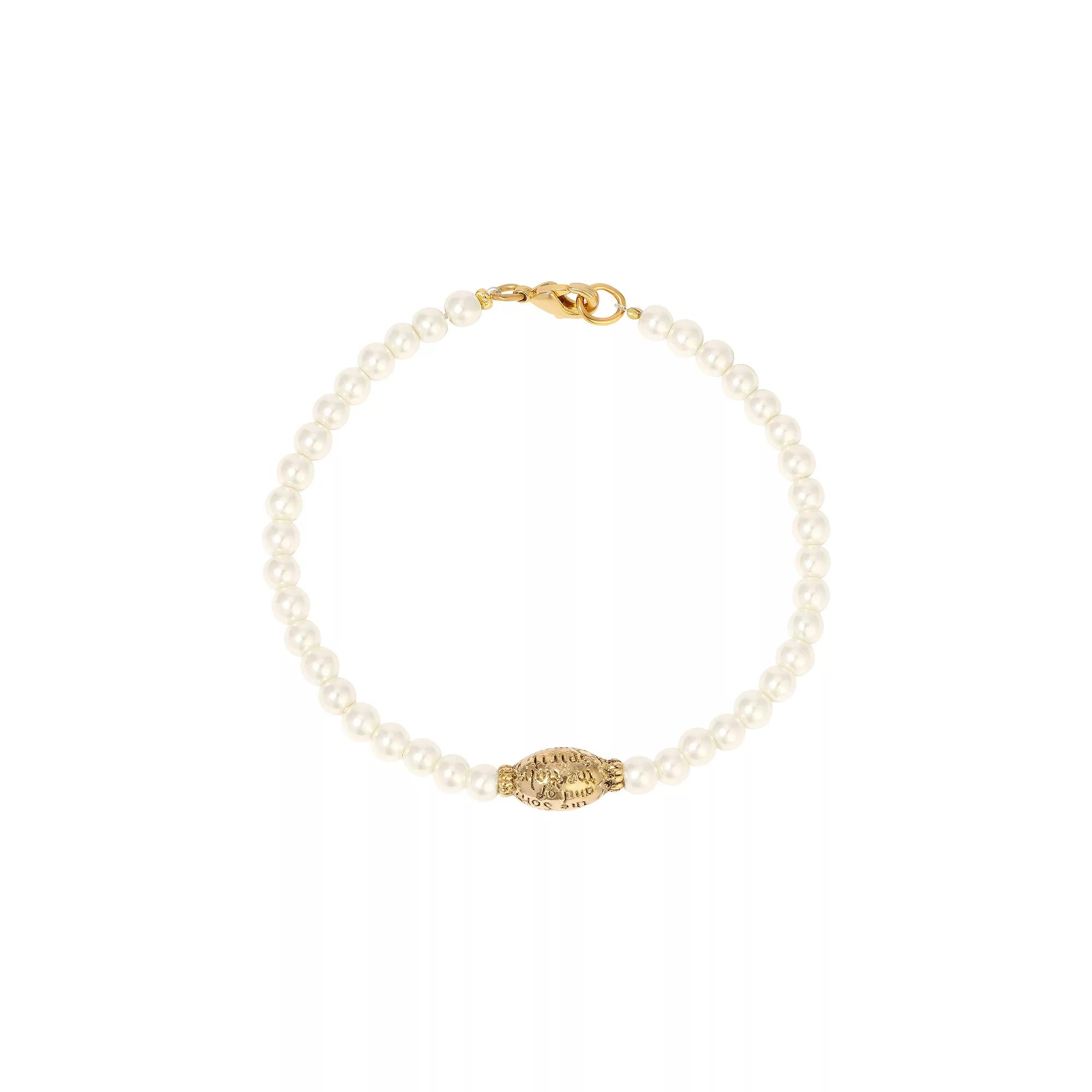 1928 Gold Tone Simulated Pearl Prayer Bead Bracelet, Women's, White Product Image