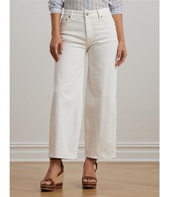 Lauren Ralph Lauren Stretch Denim High Rise Wide Leg Cropped Jeans Product Image