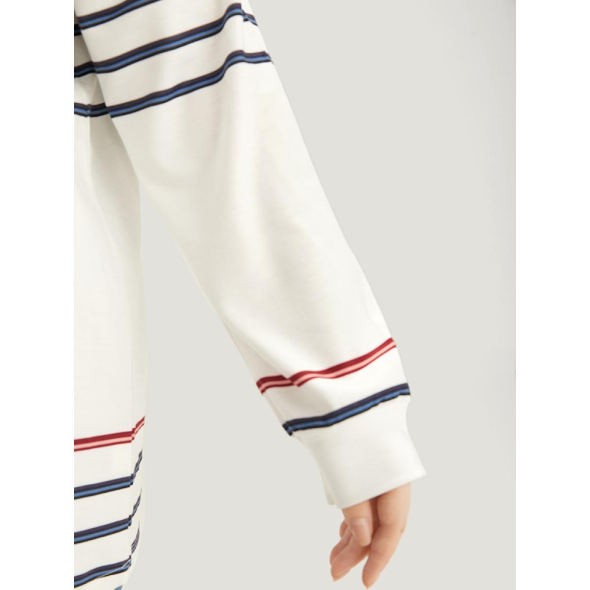 Plus Size Striped Contrast Patchwork Drawstring Button Up Hooded Sweatshirt Women Multicolor Casual Elastic cuffs Hooded Dailywear Sweatshirts BloomChic 10/M Product Image