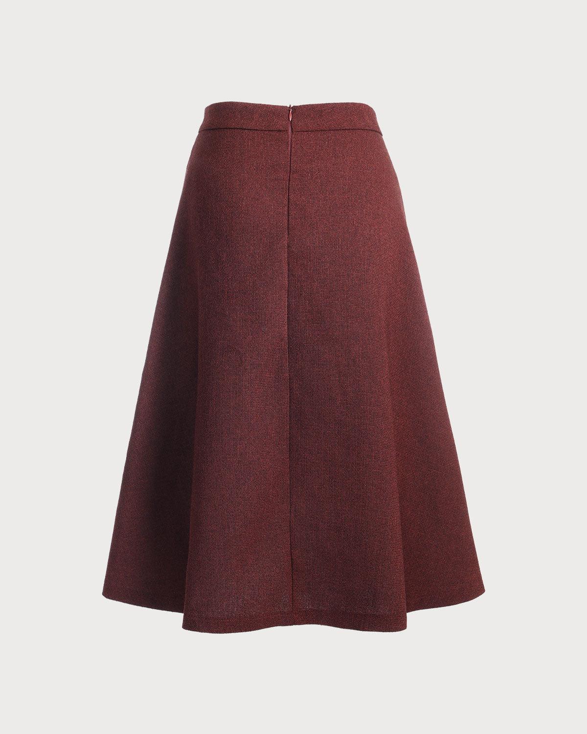 Burgundy High Waisted Tweed Skirt Female Product Image