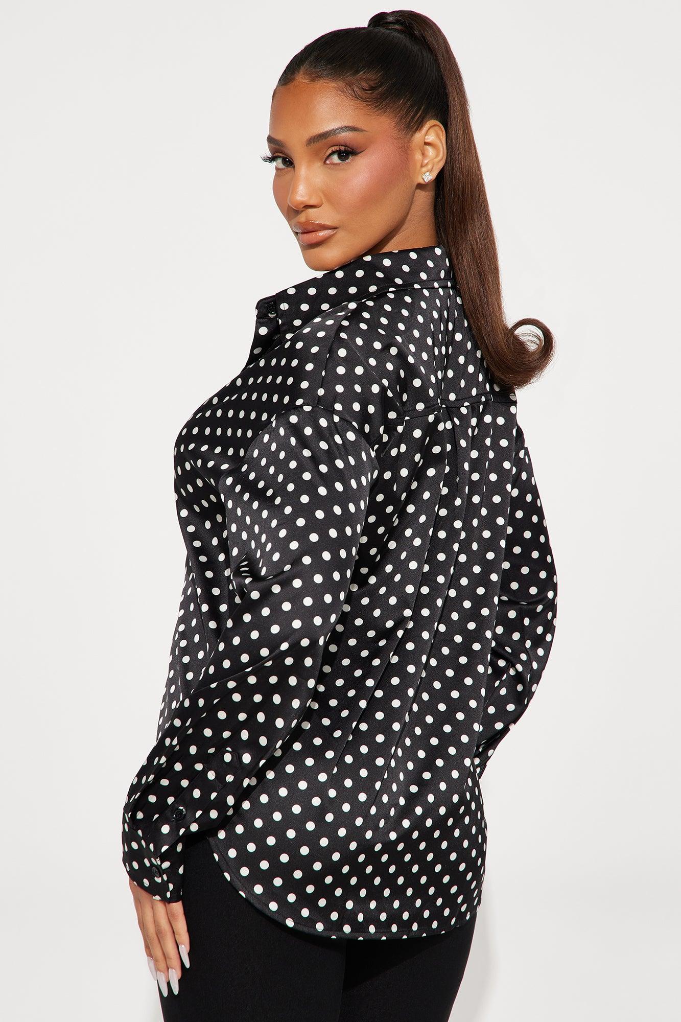Polka Dot Babe Satin Shirt - Black/White Product Image