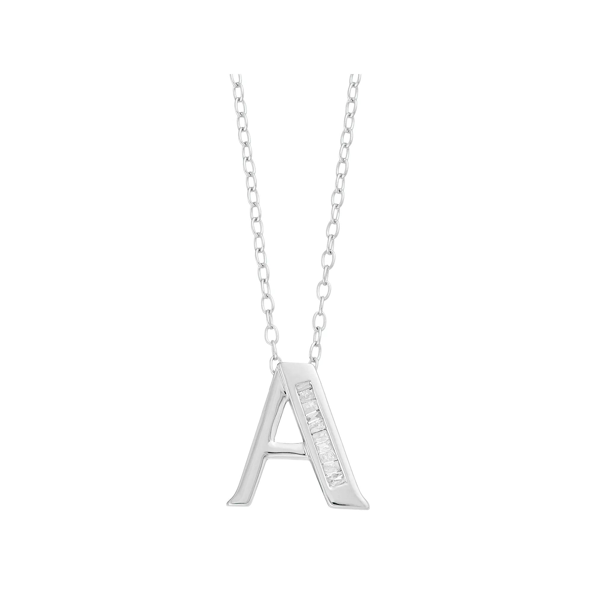 Sterling Silver Baguette Diamond Initial Pendant Necklace, Women's,  Product Image
