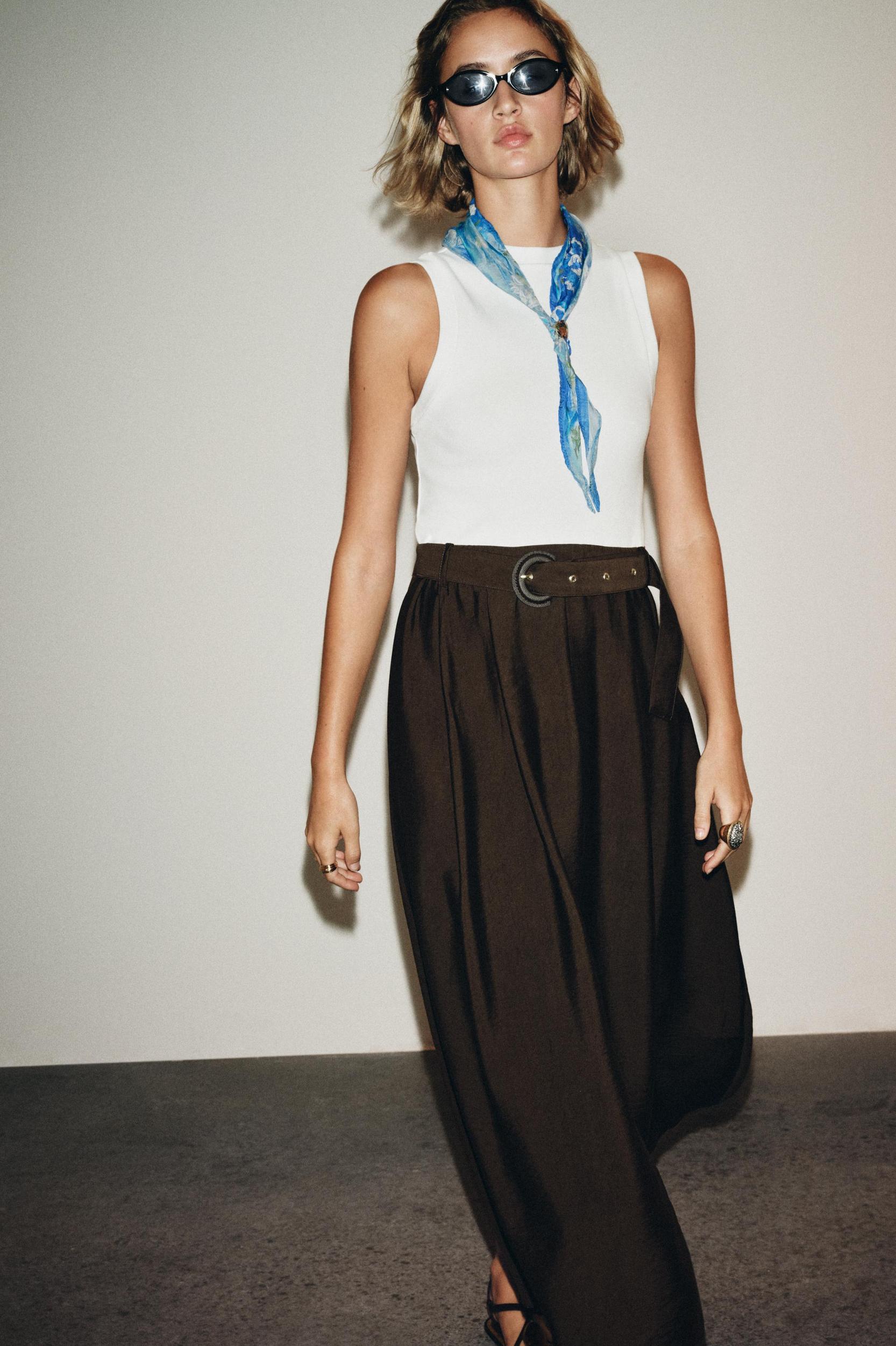 BELTED COMBINATION MIDI DRESS Product Image