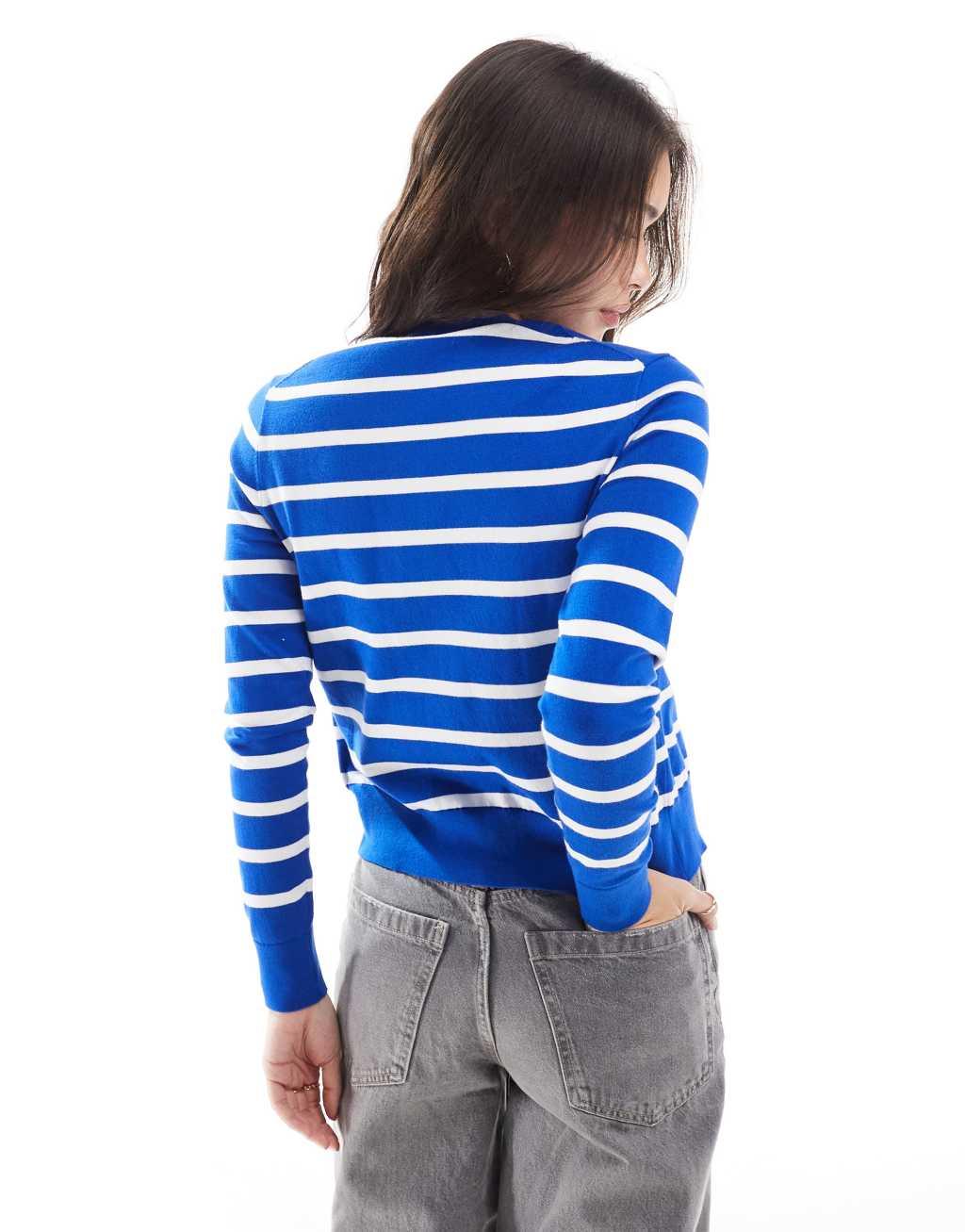 Polo Ralph Lauren knitted striped cardigan in blue and white Product Image