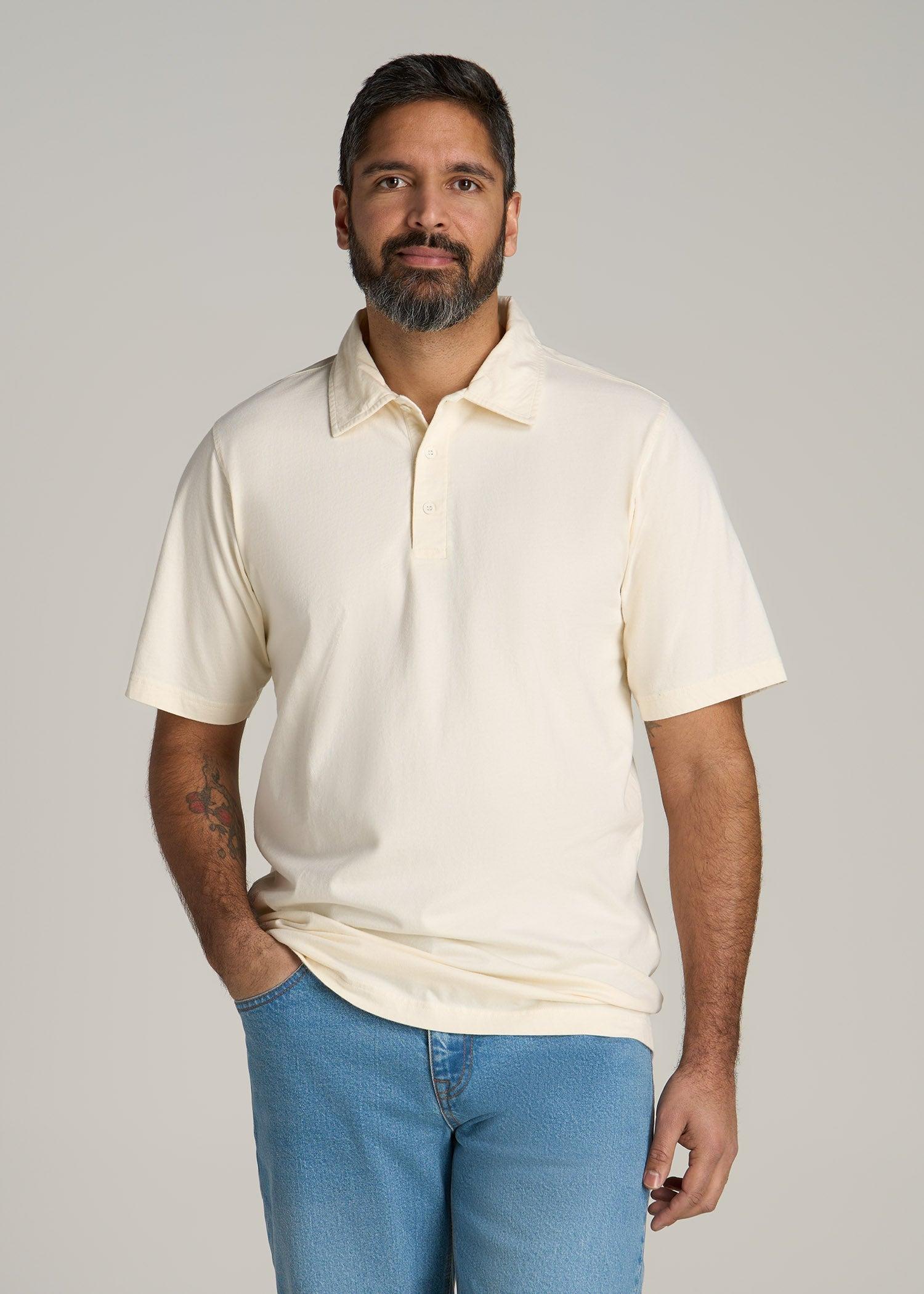 LJ&S Ultra Soft Short Sleeve Cotton Polo for Tall Men in Antique White Male Product Image