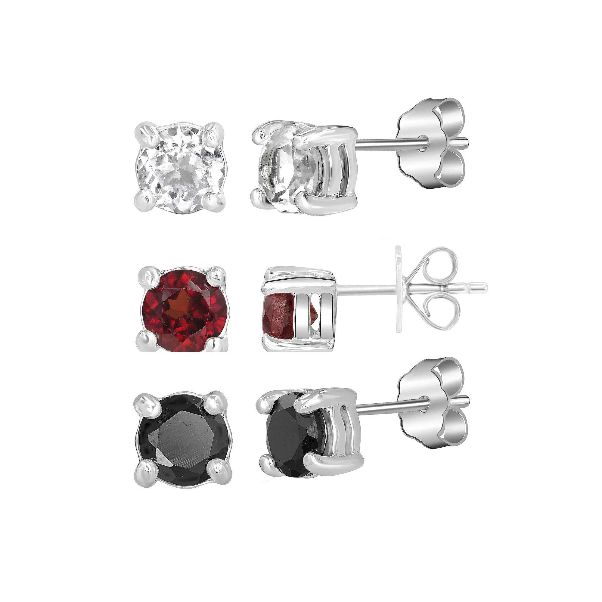 Gemistry Sterling Silver Round White Topaz & Topaz Earring Trio Set, Women's, Purple Blue Topaz Product Image