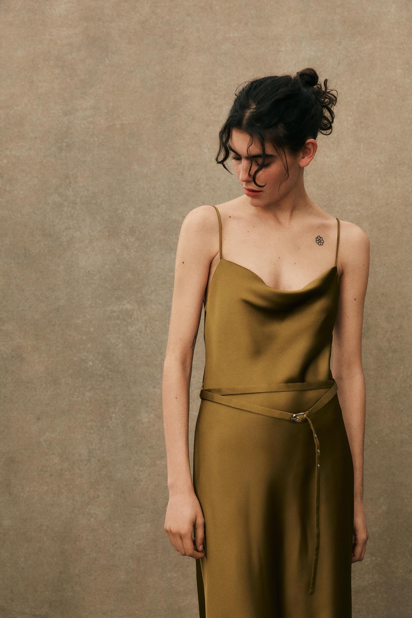 SATIN MIDI DRESS WITH BELT Product Image