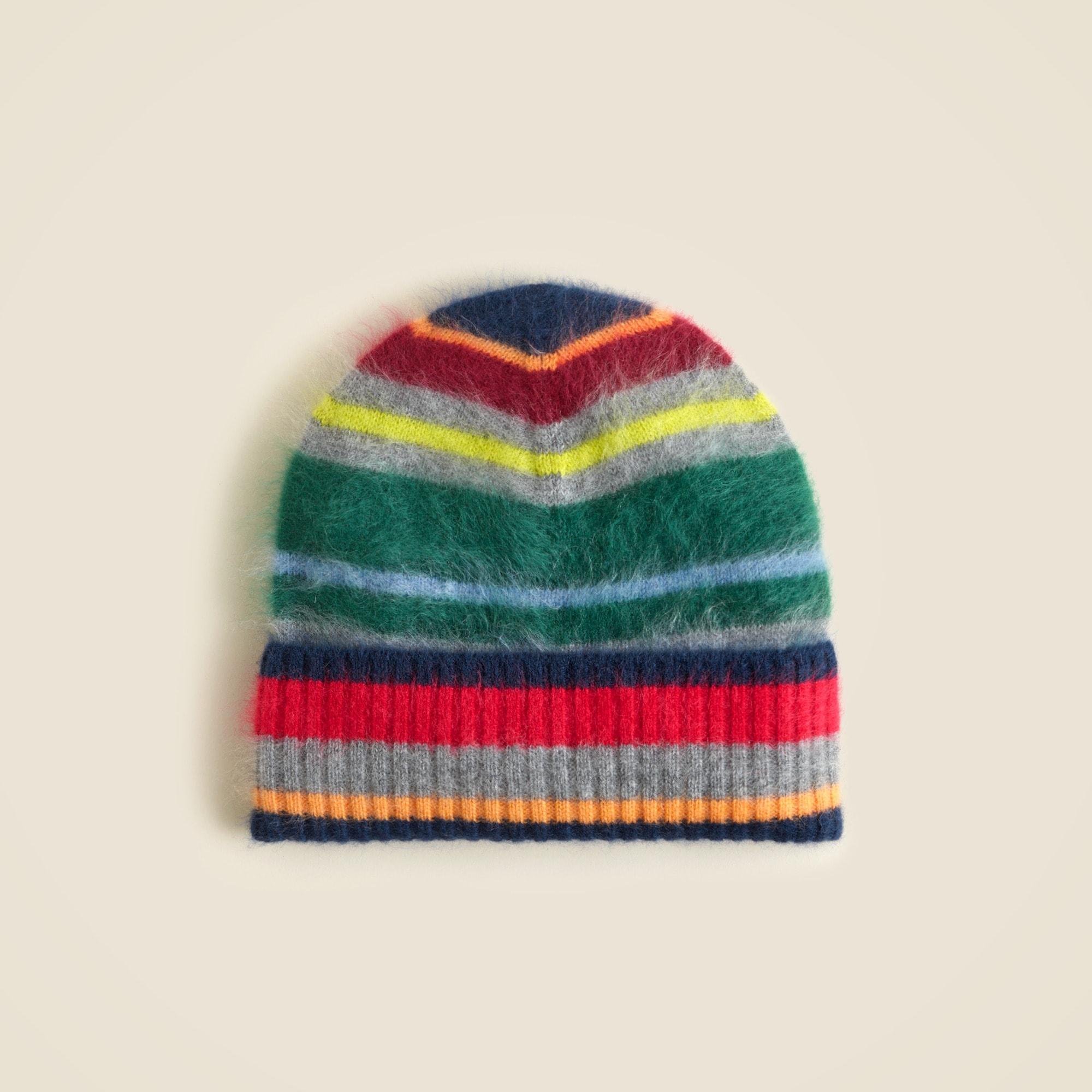 Brushed cashmere beanie in multistripe Product Image