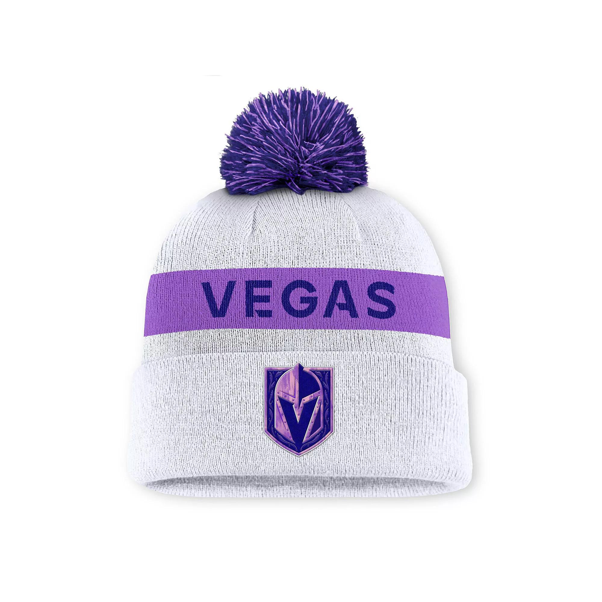 Men's Fanatics White Vegas Golden Knights Hockey Fights Cancer Authentic Pro Cuffed Knit Hat with Pom, Lvk White Product Image