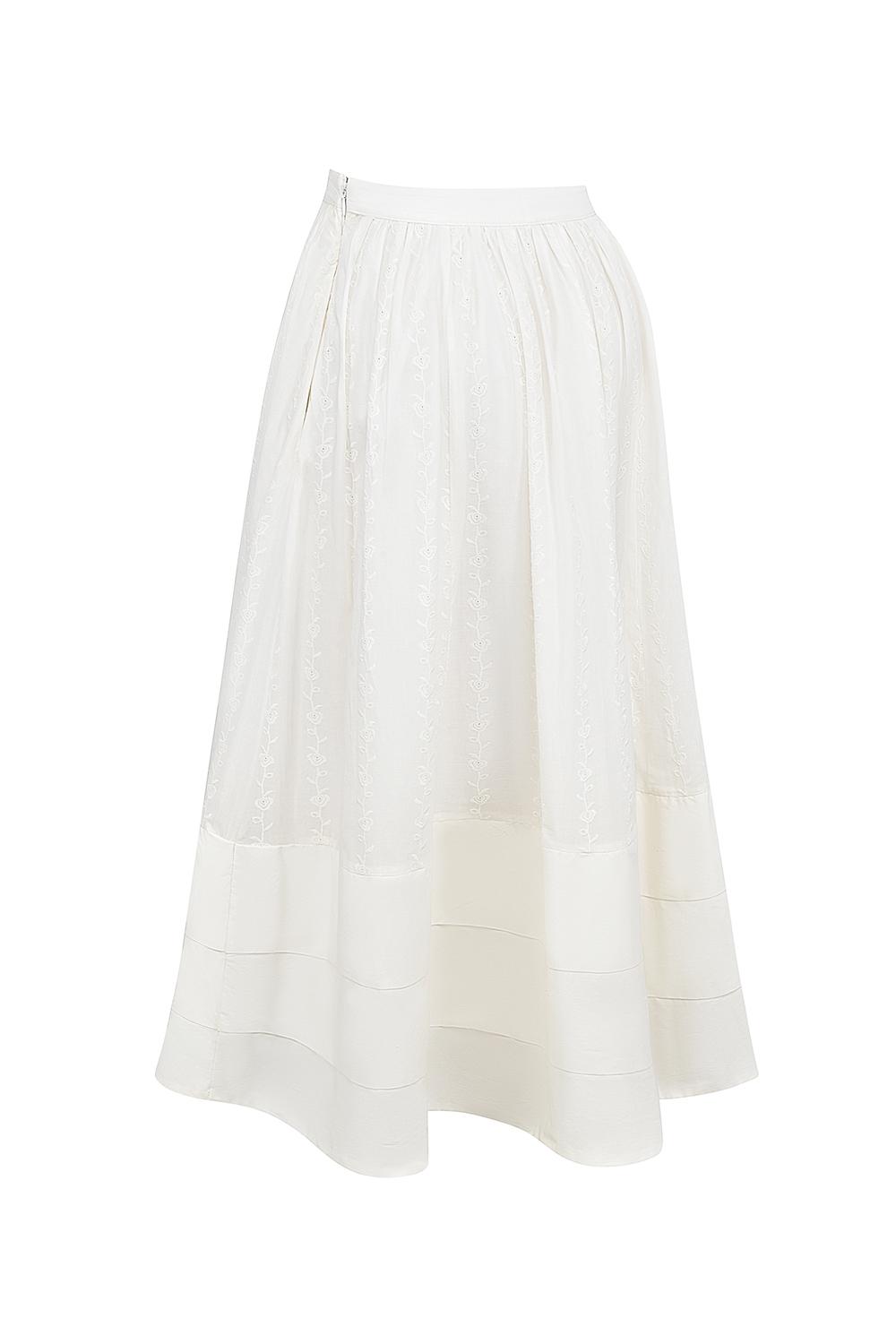 Augustine  white embroidered cotton midi skirt Product Image