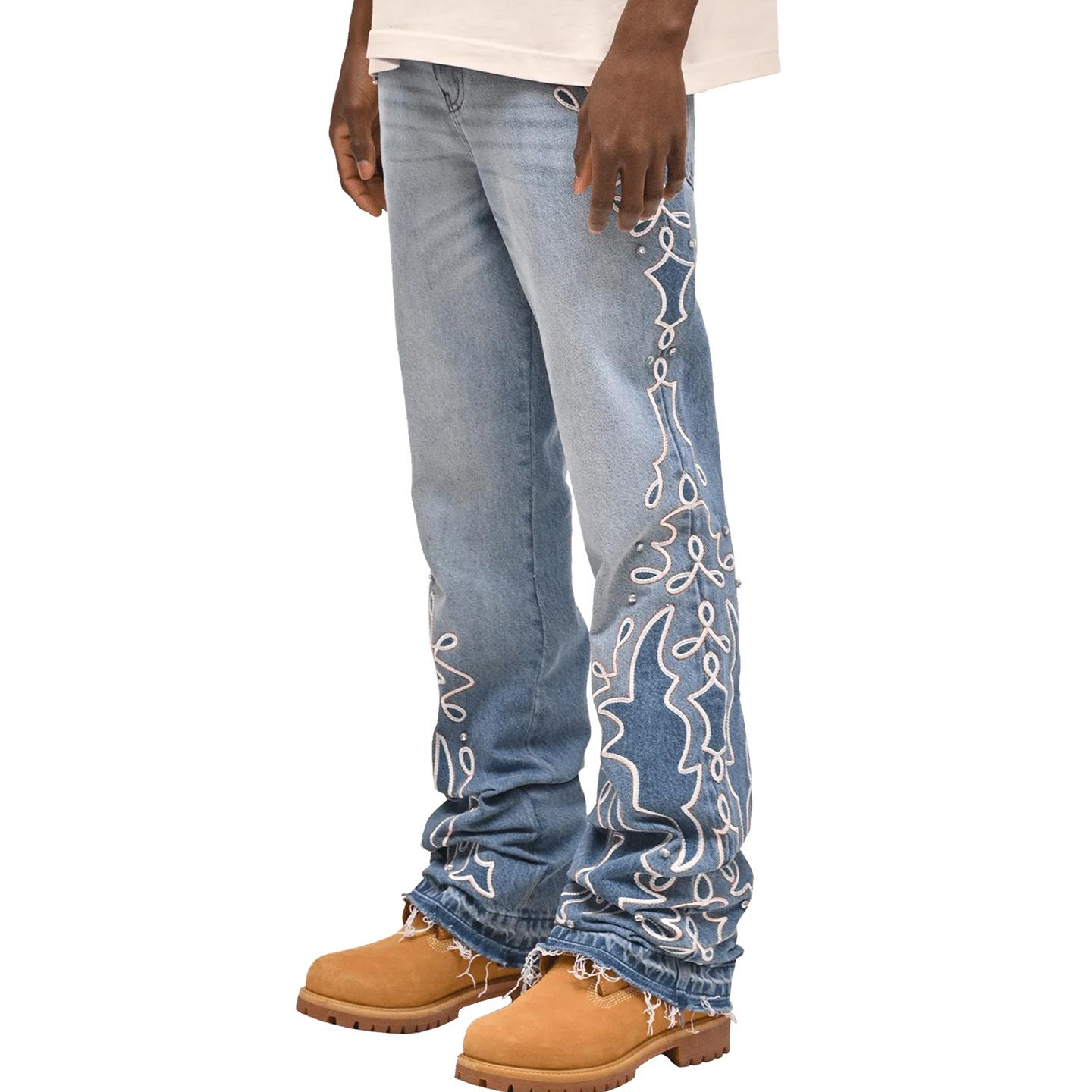 Men's Street Embroidered Stretch Denim Straight Pants Product Image
