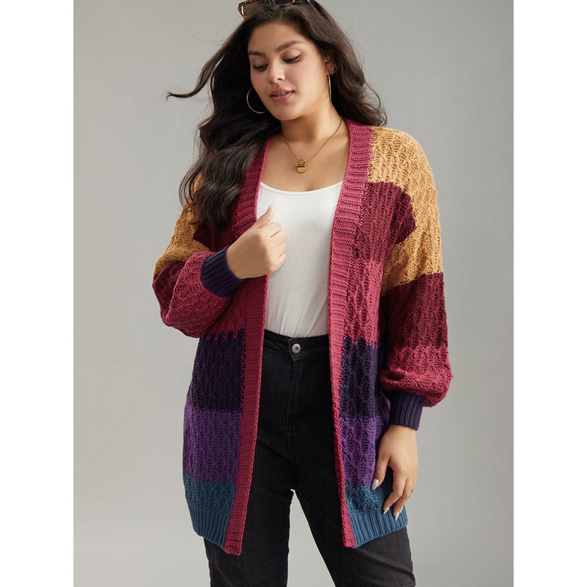 Plus Size Rainbow Colorblock Lantern Sleeve Cardigan Multicolor Women Casual Loose Long Sleeve Dailywear Cardigans BloomChic 10/M Product Image