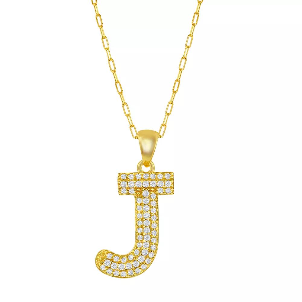 Sterling Silver Cubic Zirconia Block Initial Necklace, Women's, Size: 16-18" ADJ, H Product Image