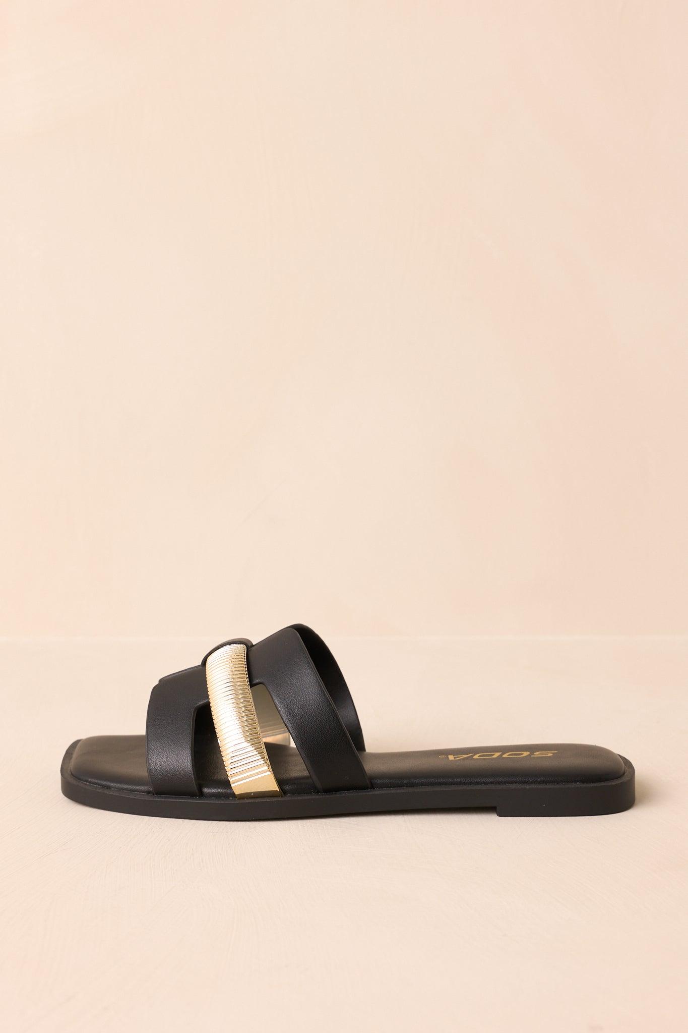 Starting The Day Black Cut-Out Flat Slide Sandals Product Image