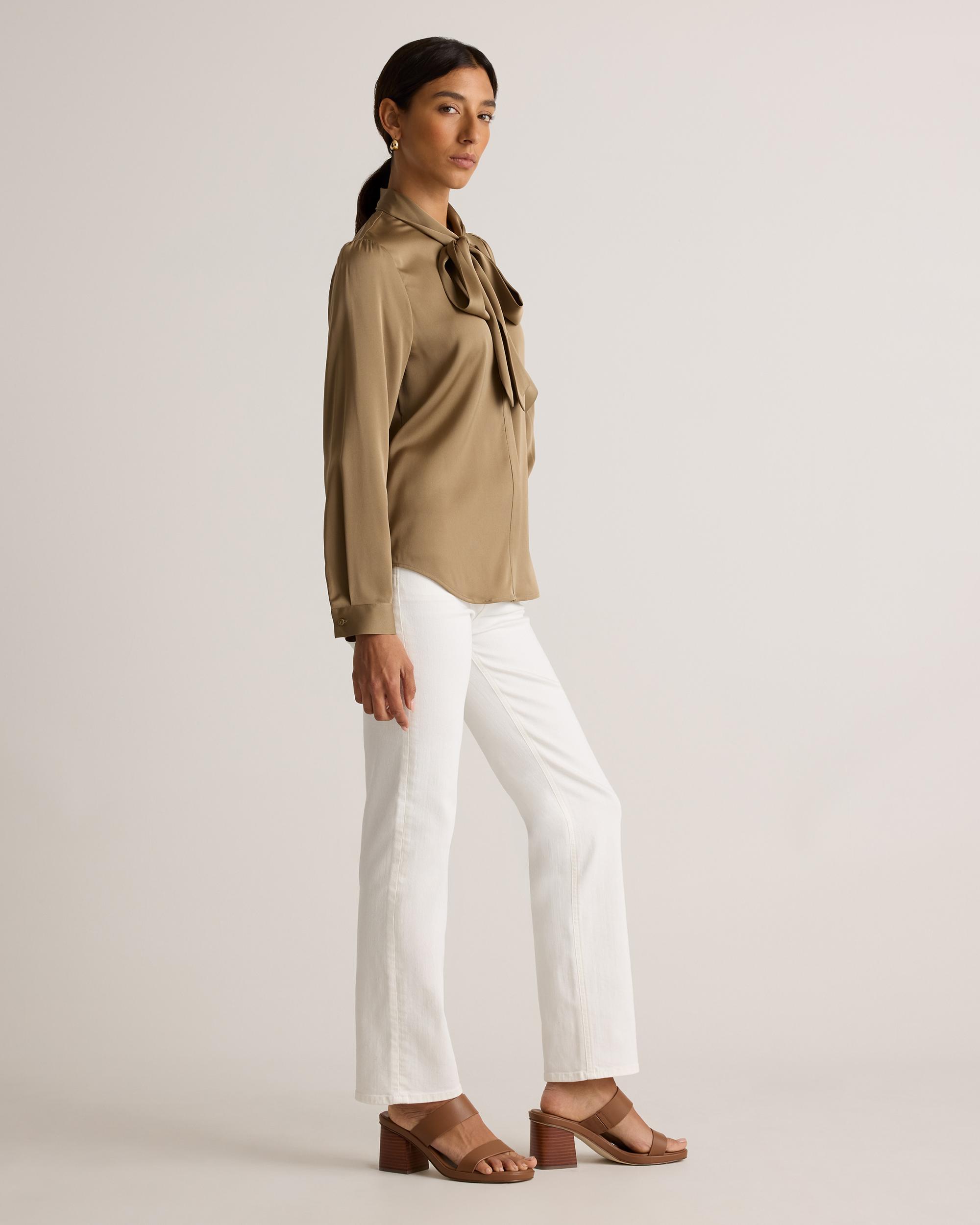 Quince | Women's Washable Stretch Silk Tie Neck Blouse Size XL Product Image