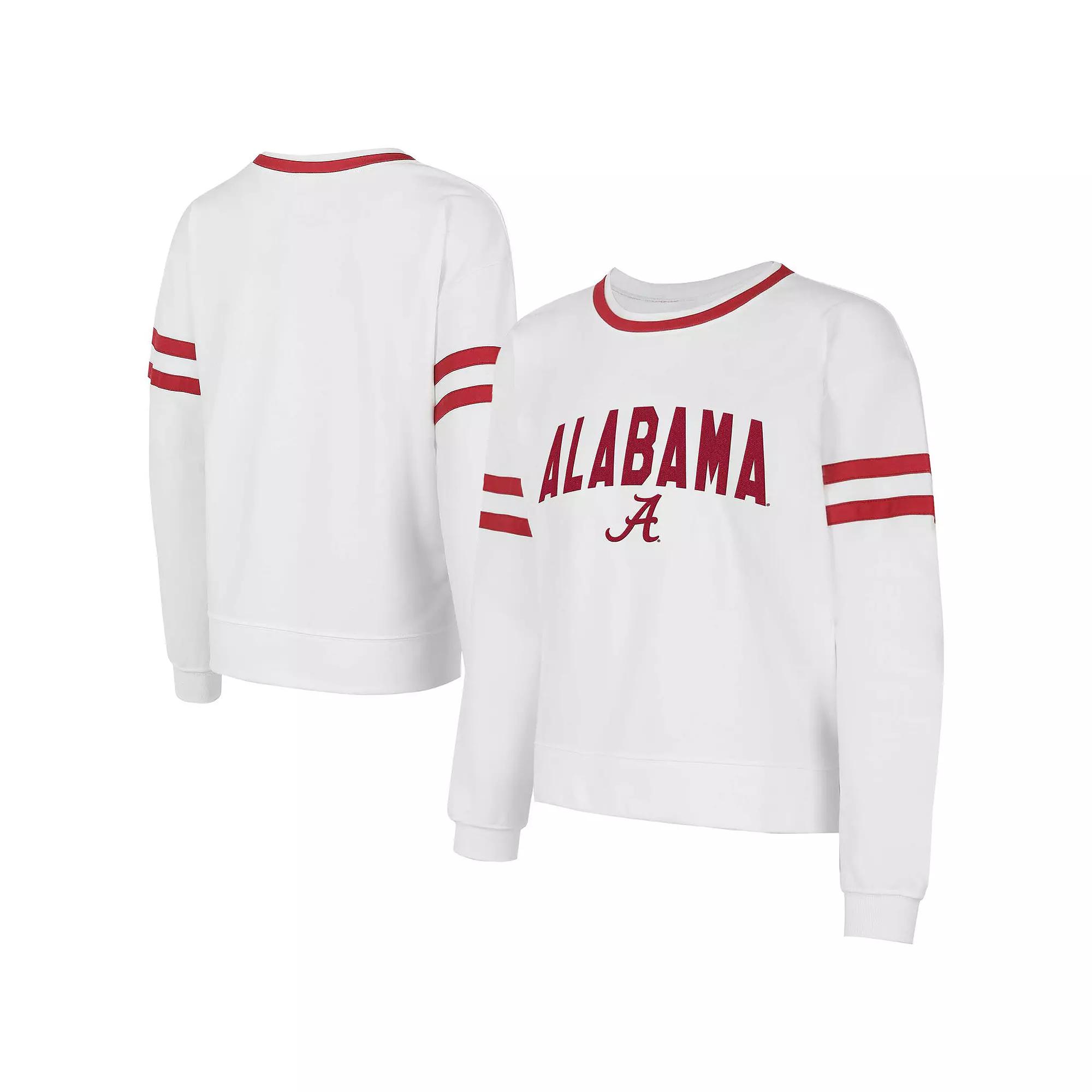 Women's Concepts Sport White Alabama Crimson Tide Borough French Terry Arch Over Long Sleeve T-Shirt,  Product Image