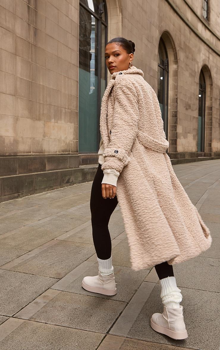 Beige Borg Belted Trench Coat Product Image