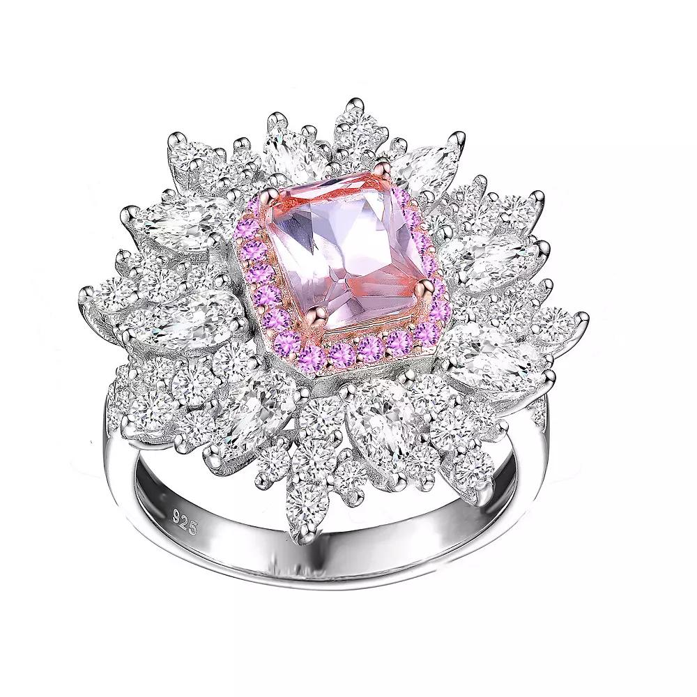 Sterling Silver Cubic Zirconia Halo Ring, Womens Pink Product Image