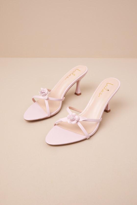 Patrika Pink Floral Applique High Heel Slide Sandals Product Image