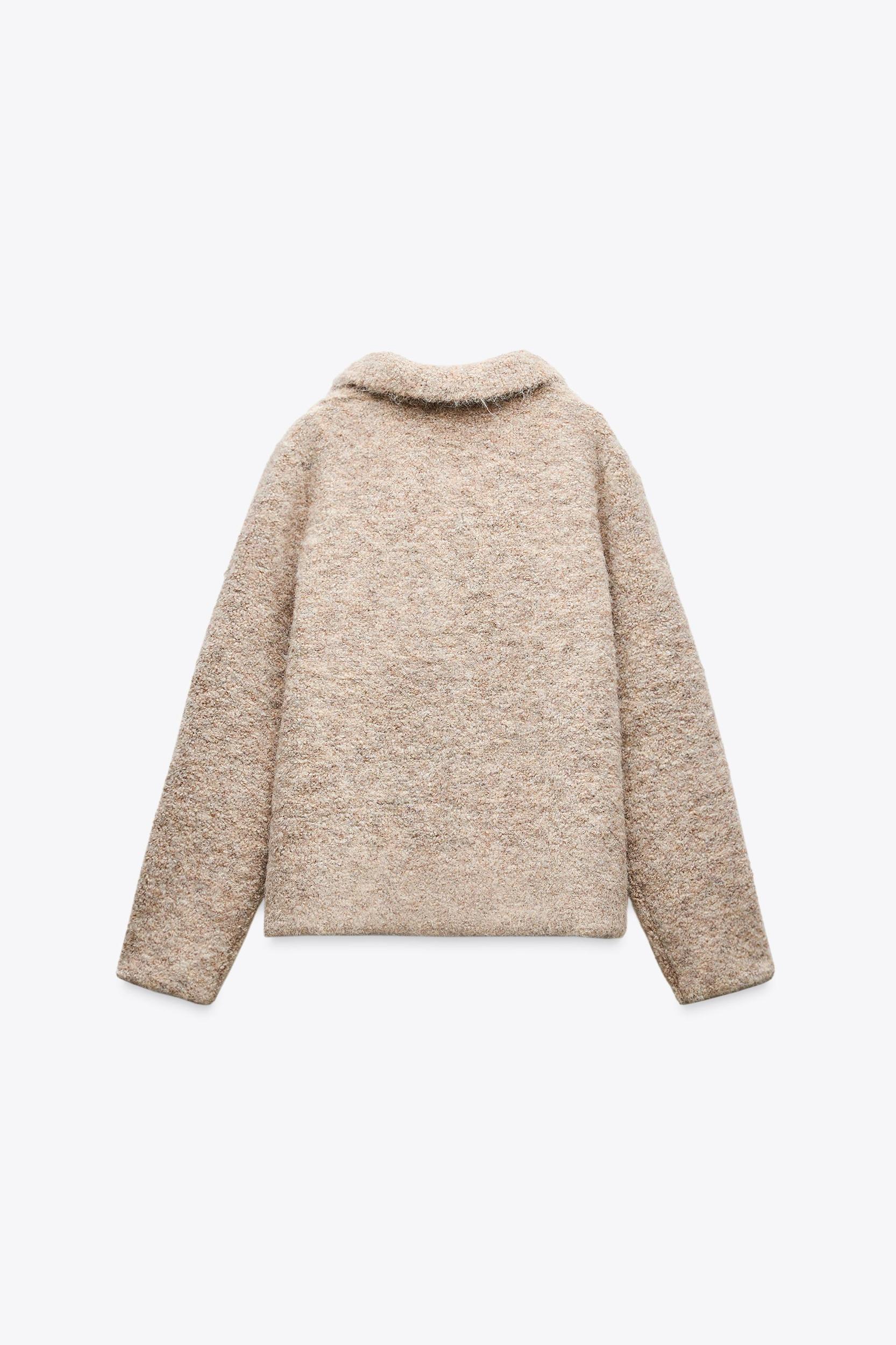 FAUX FUR KNIT CARDIGAN WITH FLOWER BUTTONS Product Image