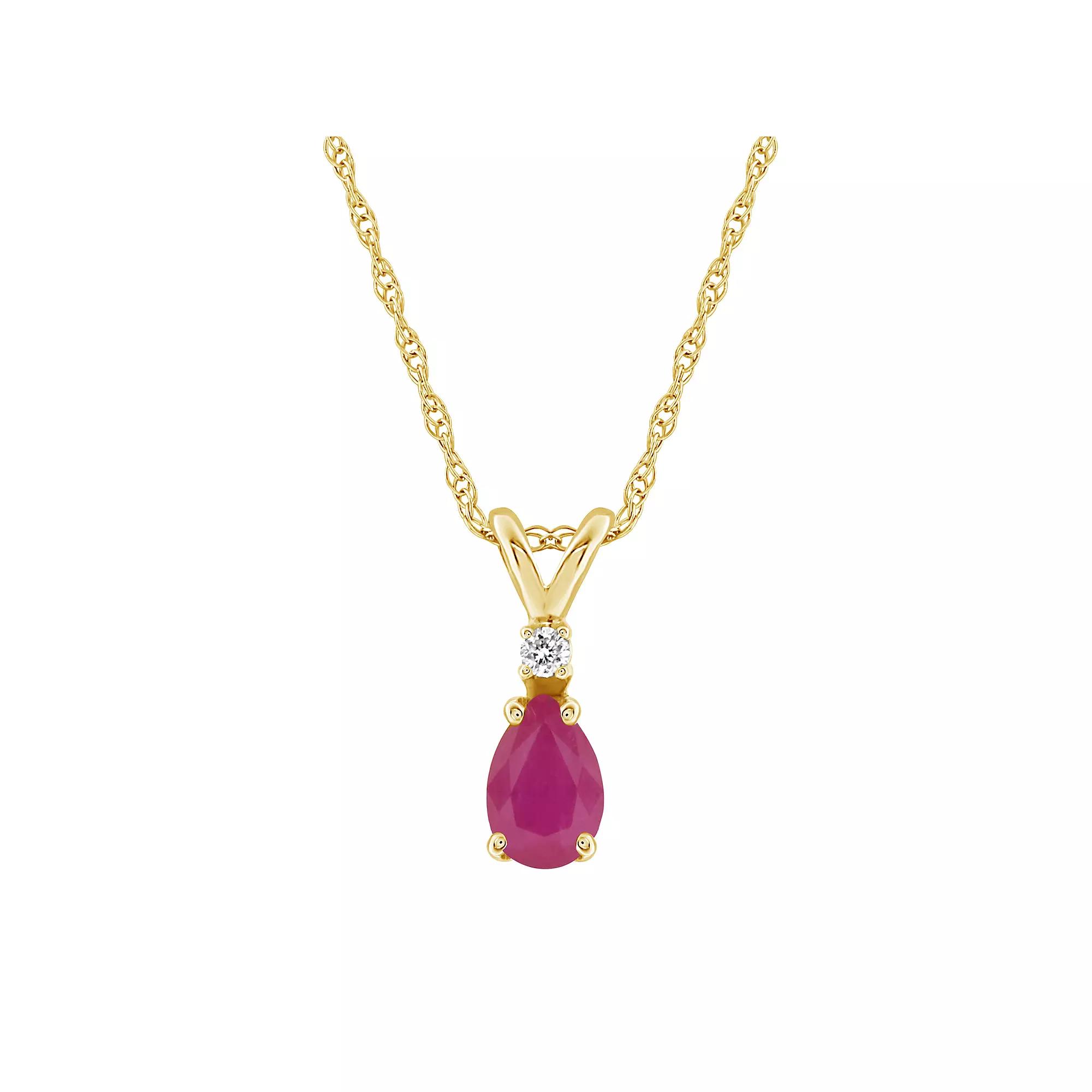 Celebration Gems 14K Yellow Gold Pear-Shaped Emerald & Diamond Accent Pendant Necklace, Women's,  Product Image