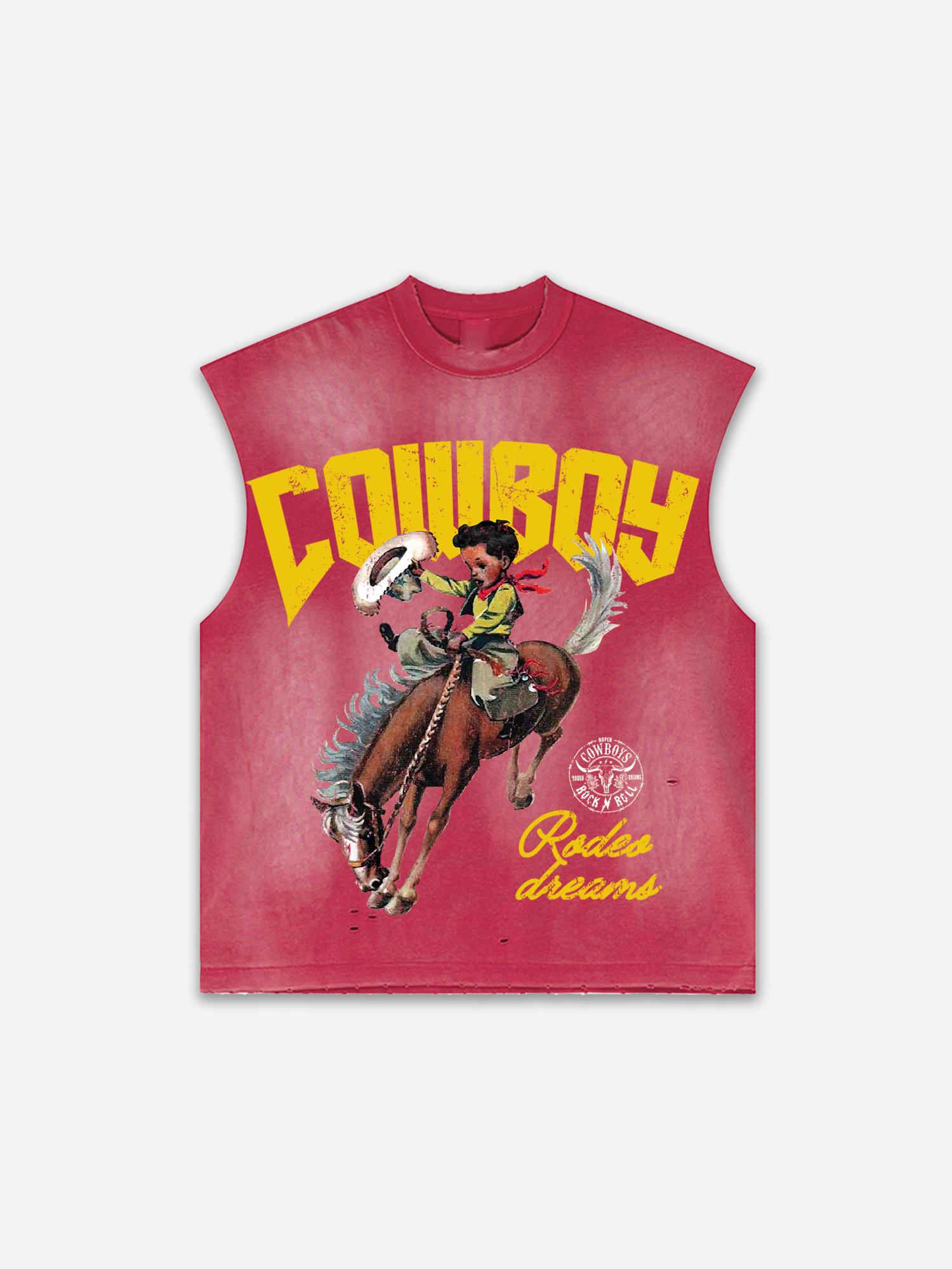 Cowboy Rodeo Dreams Graphic Men's Washed Tank Top Sleeveless Shirts Product Image