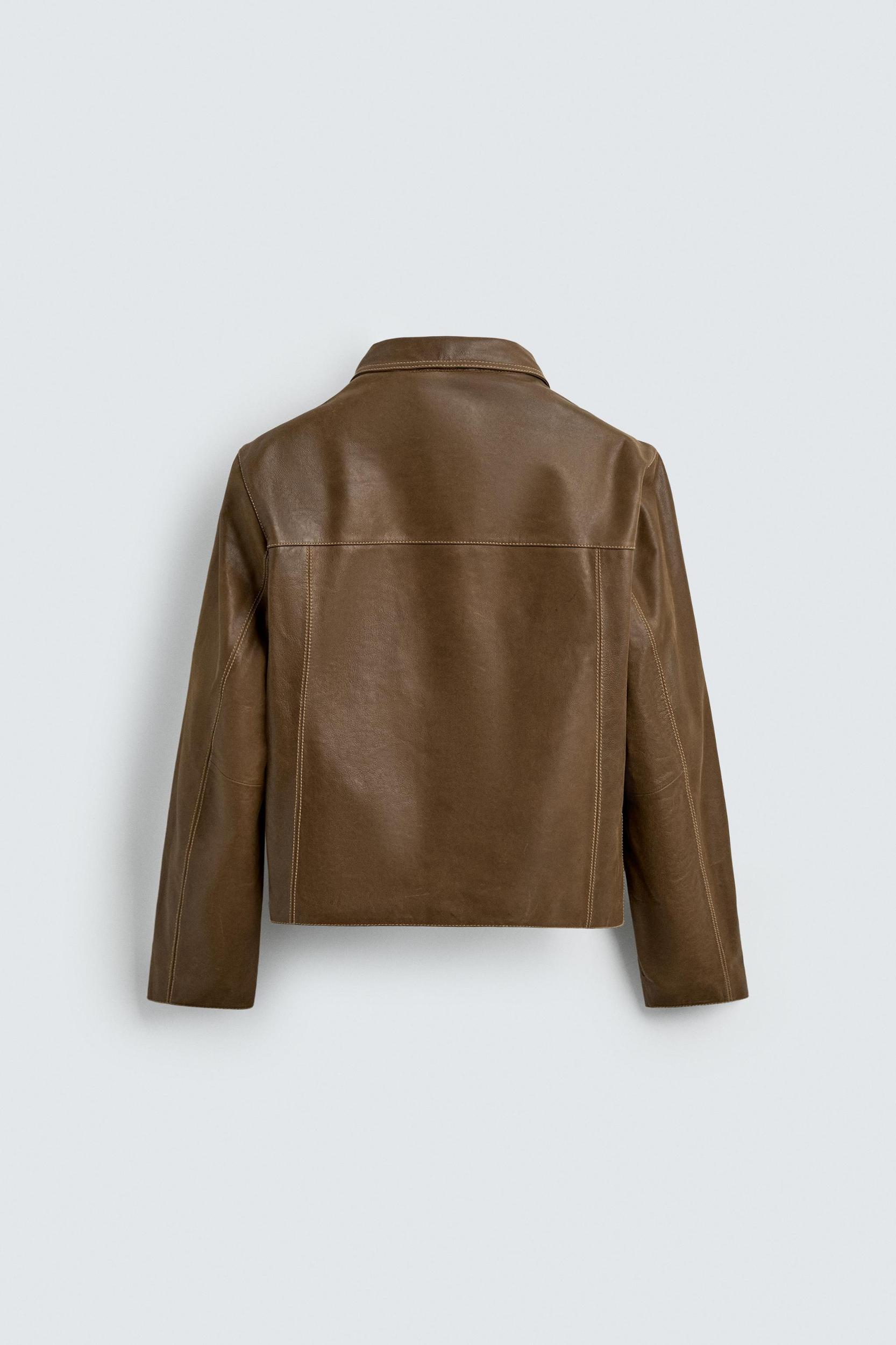 TOPSTITCHED LEATHER JACKET Product Image