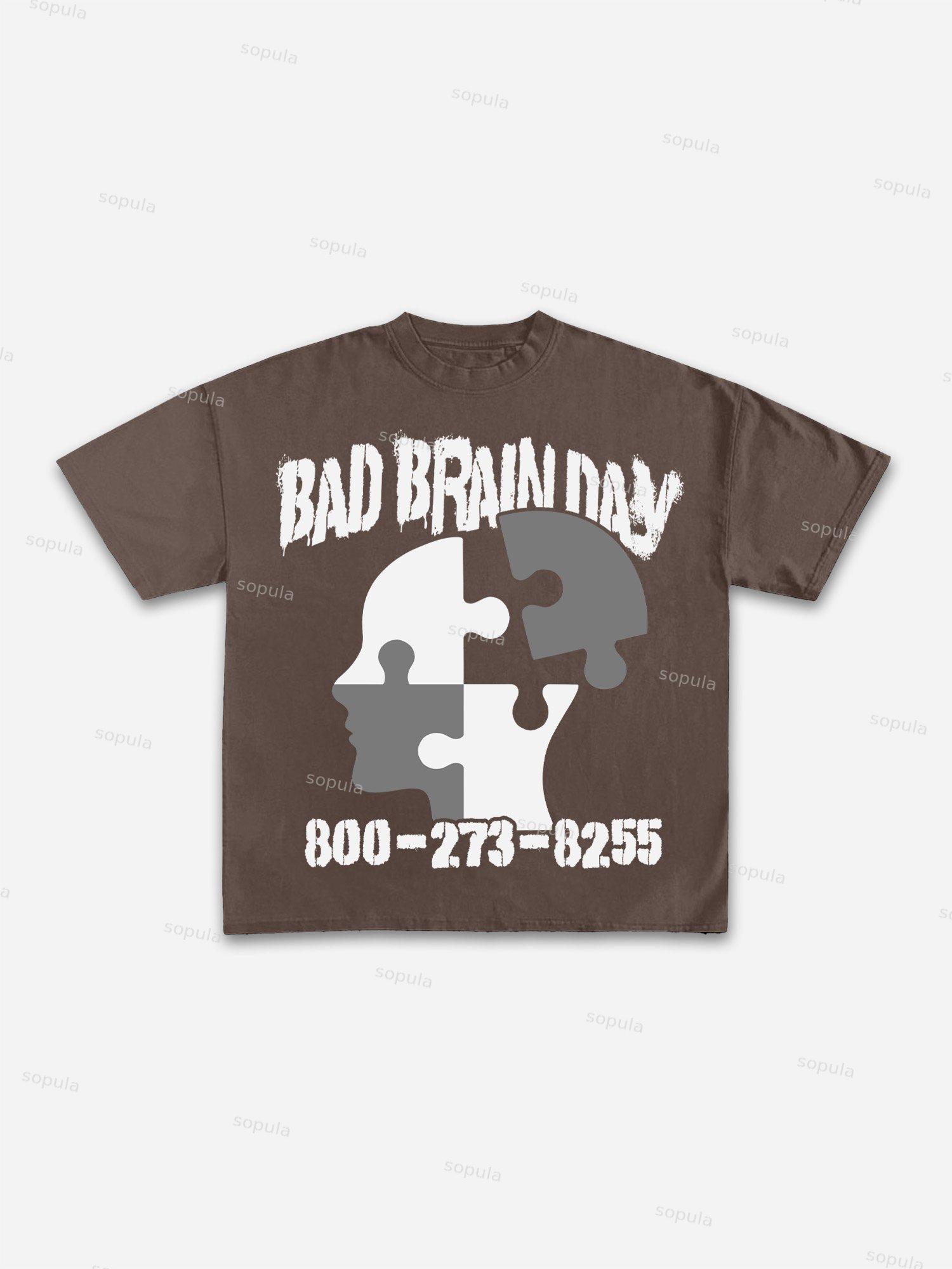 Mental Health Bad Brain Day Graphic Cotton T-shirt Product Image