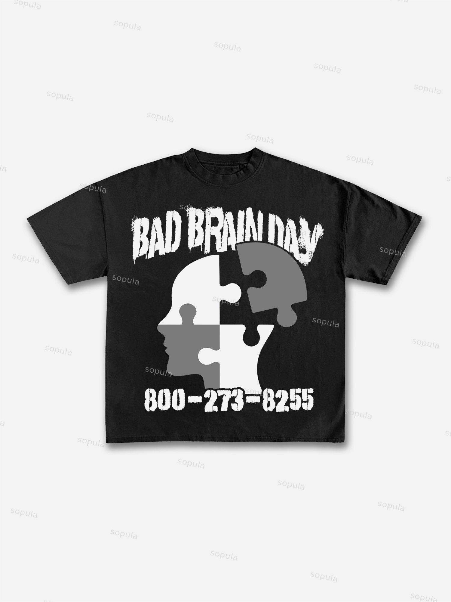 Mental Health Bad Brain Day Graphic Cotton T-shirt Product Image