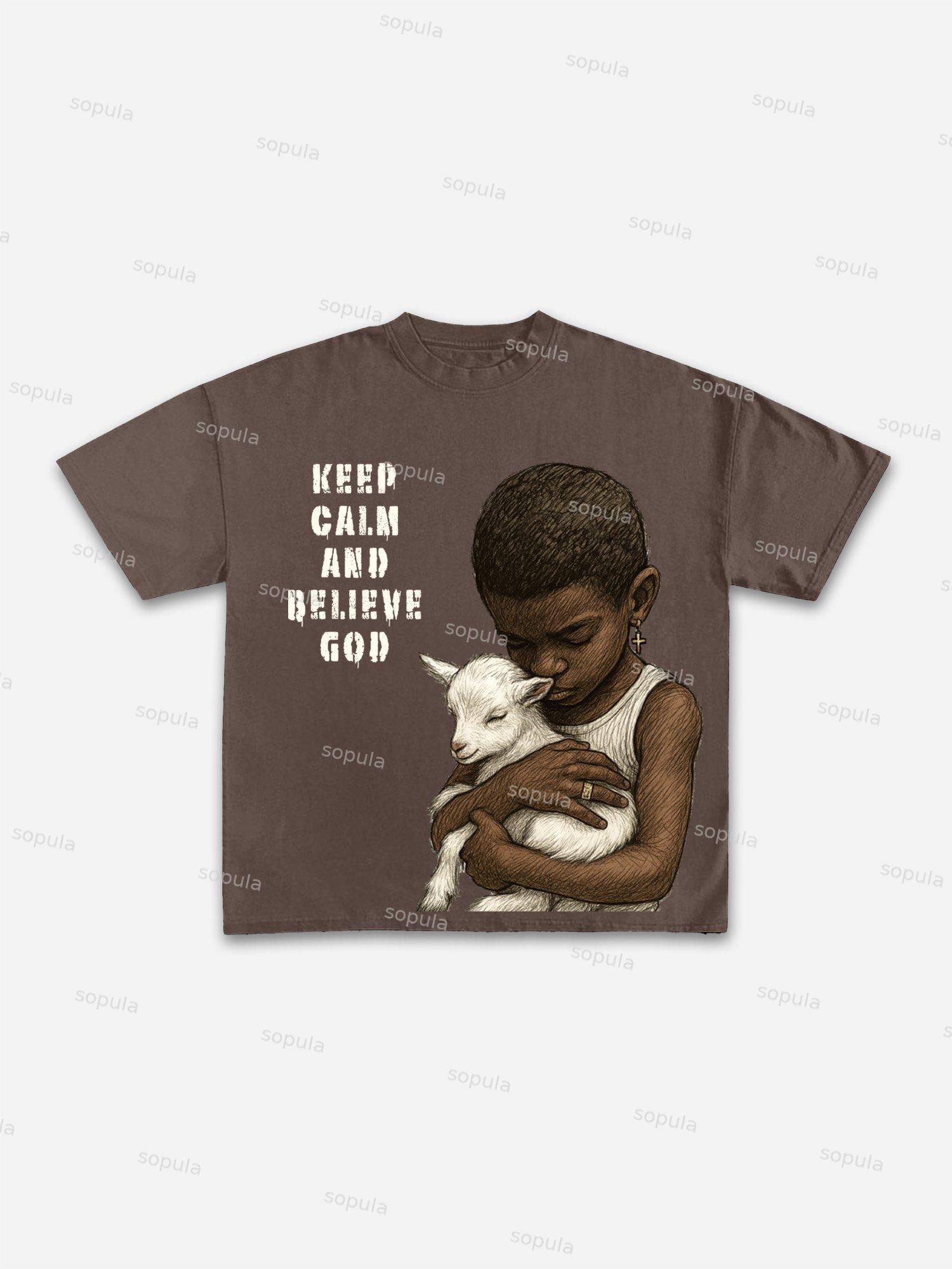 Keep Calm And Believe God Vintage Graphic Cotton T-shirt Product Image