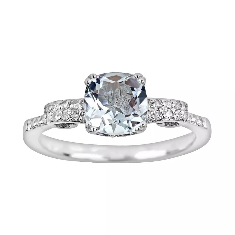 Celebration Gems Sterling Silver .11-ct. T.W. Diamond and Aquamarine Ring, Women's,  Product Image