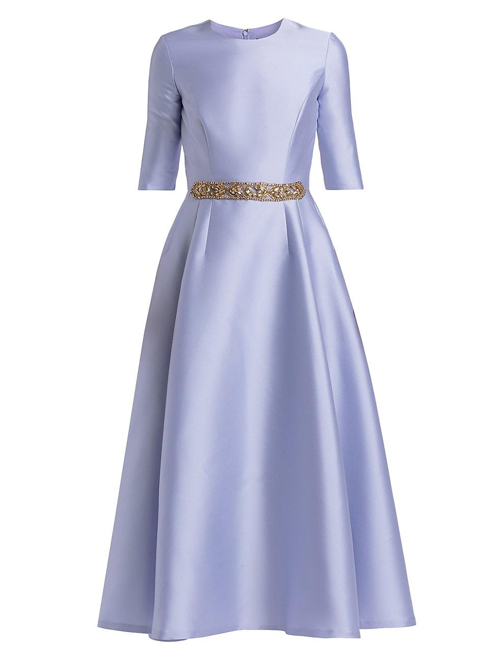 Womens Satin Beaded Belt Cocktail Dress Product Image