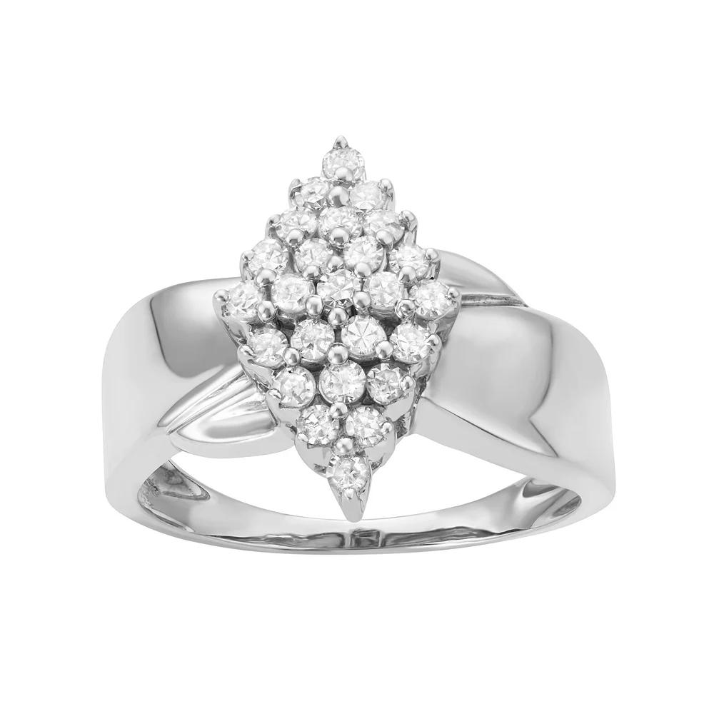 Sterling Silver 1/2 Carat T.W. Diamond Marquise Promise Ring, Women's, Size: 9, 14k Gold Plate Product Image