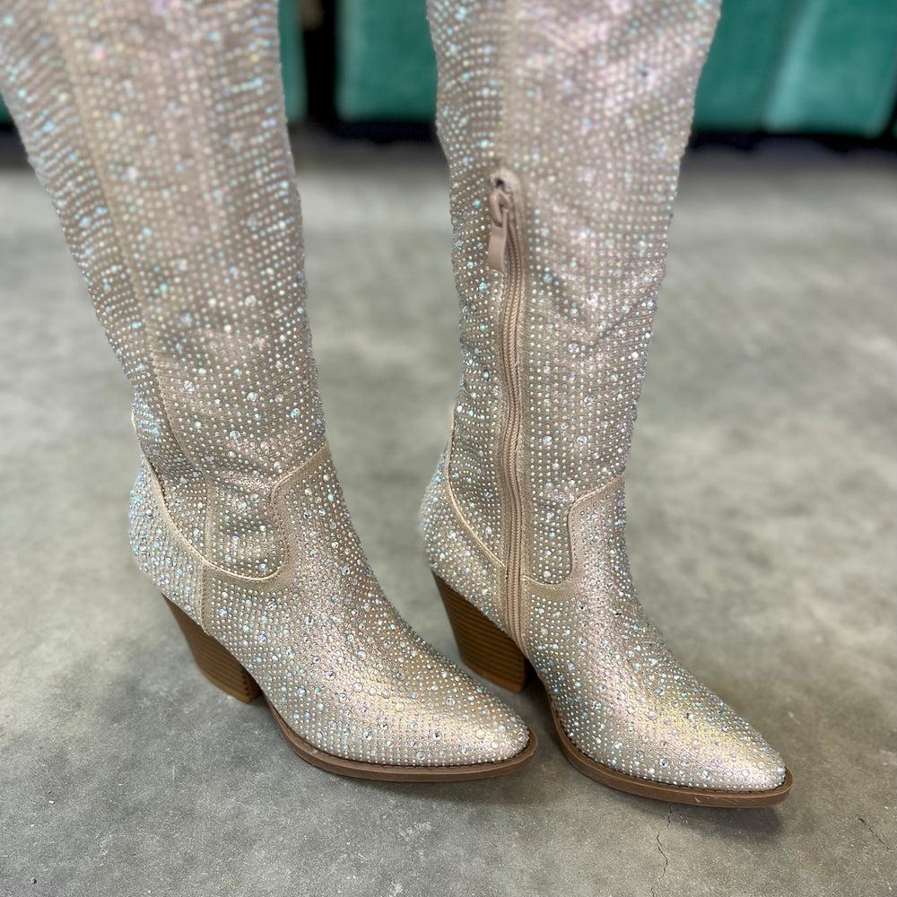 Champagne Bring Ya To Your Knees Rhinestone Boots* Product Image
