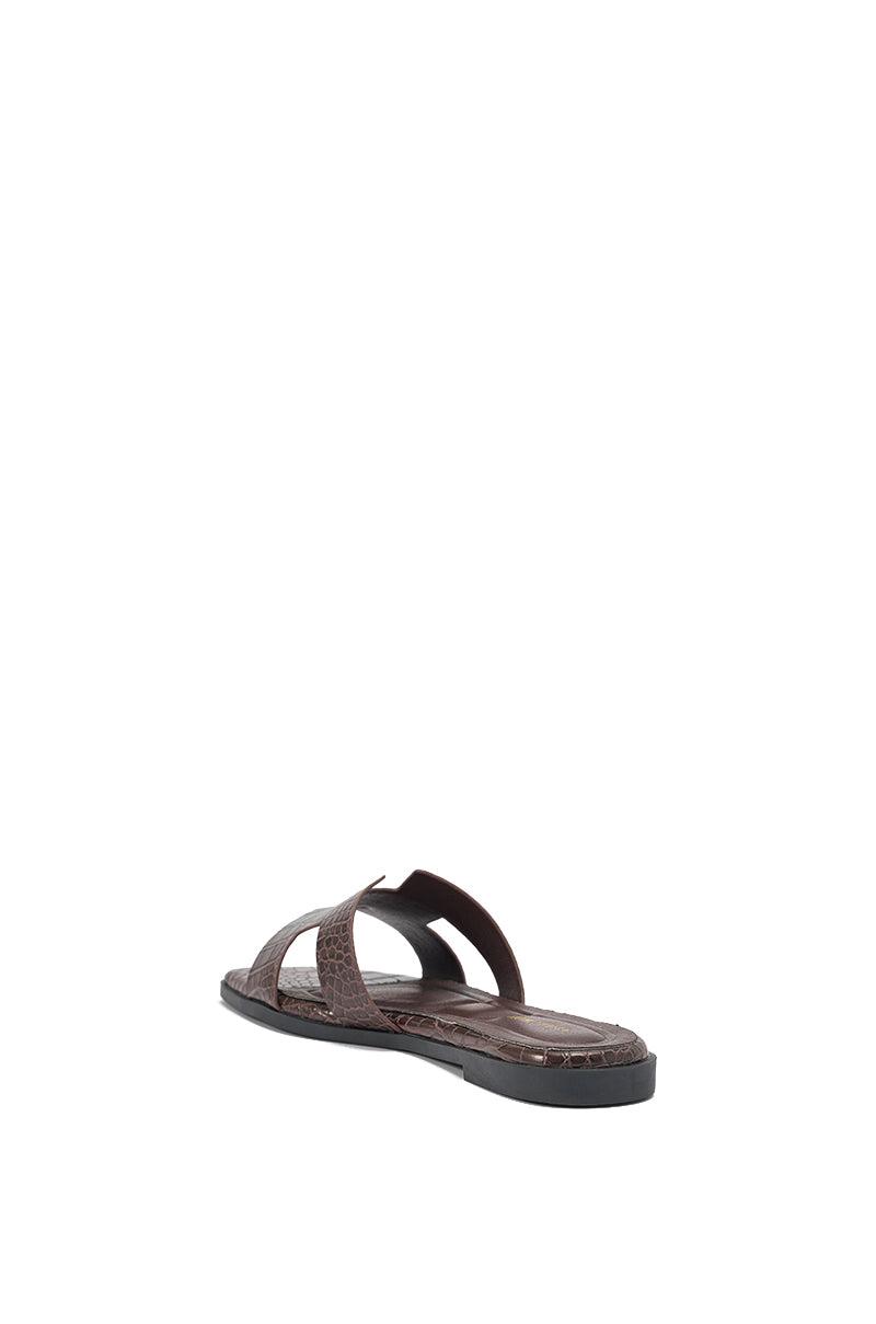 AKIRA HOWDY BROWN CROC SLIP ON FLAT SANDAL Product Image
