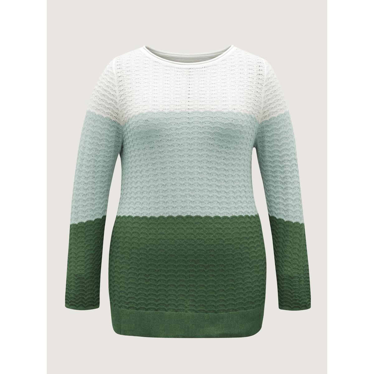 Plus Size Color Contrast Boat Neck Lightweight Pullover Moss Women Leisure Loose Long Sleeve Boat Neck Casual Pullovers BloomChic 18-20/2X Product Image