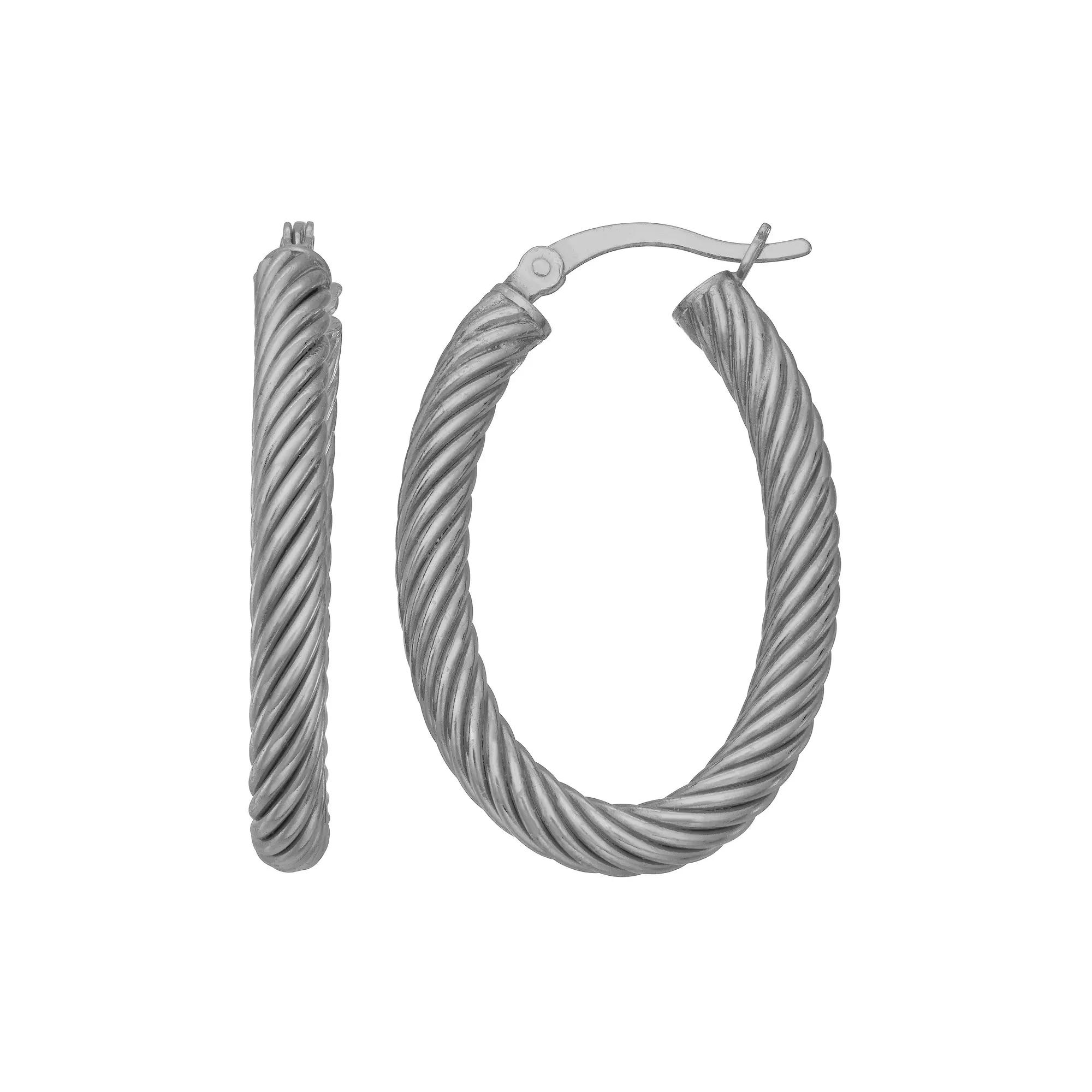 Sterling Silver Twist Hoop Earrings, Women's Product Image